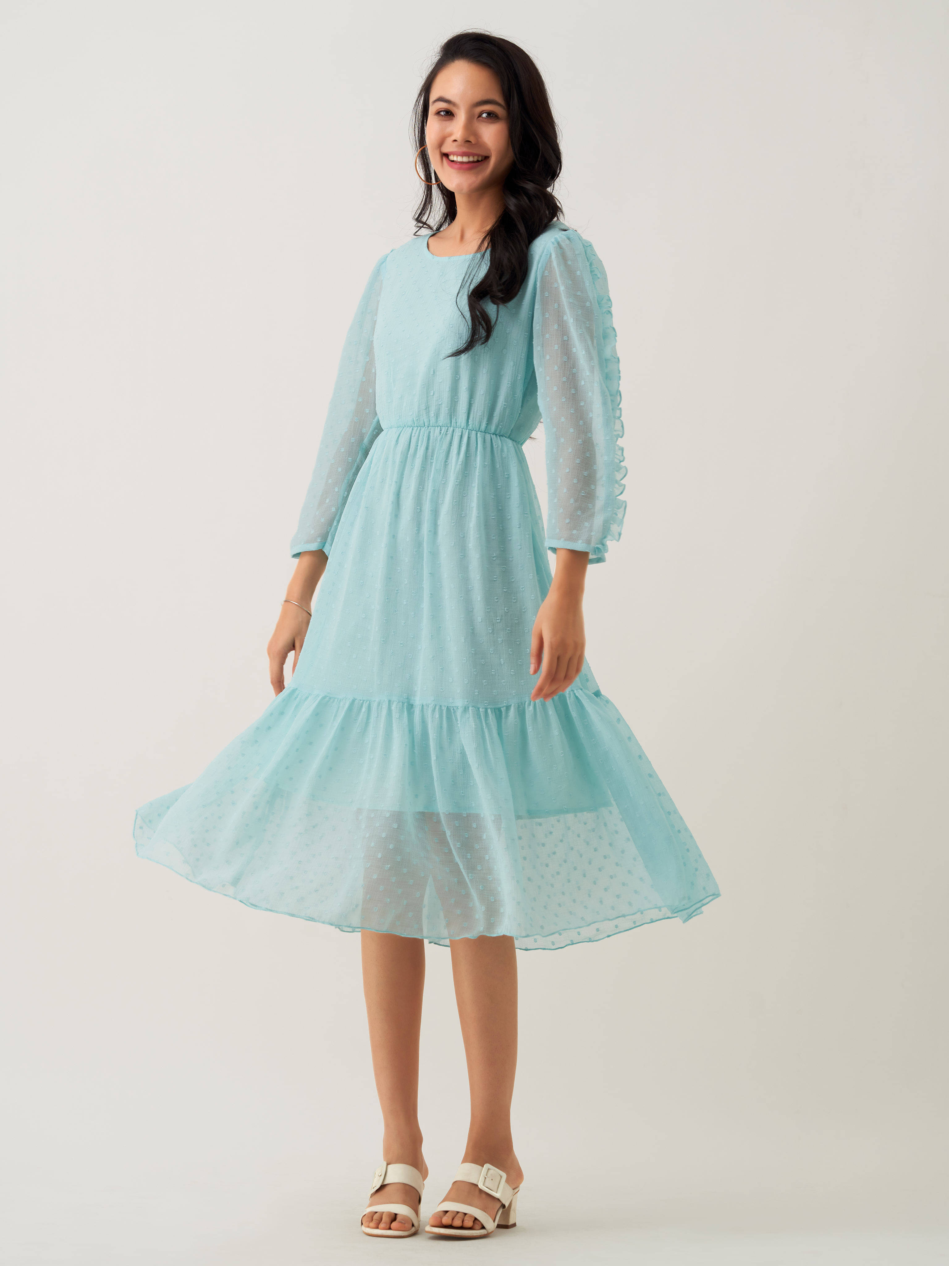 aask Polyester Blend Solid Knee Length Women's Fit & Flare Dress - Light Blue ( Pack of 1 ) aask Polyester Blend Solid Knee Length Women's Fit & Flare Dress - Light Blue ( Pack of 1 )