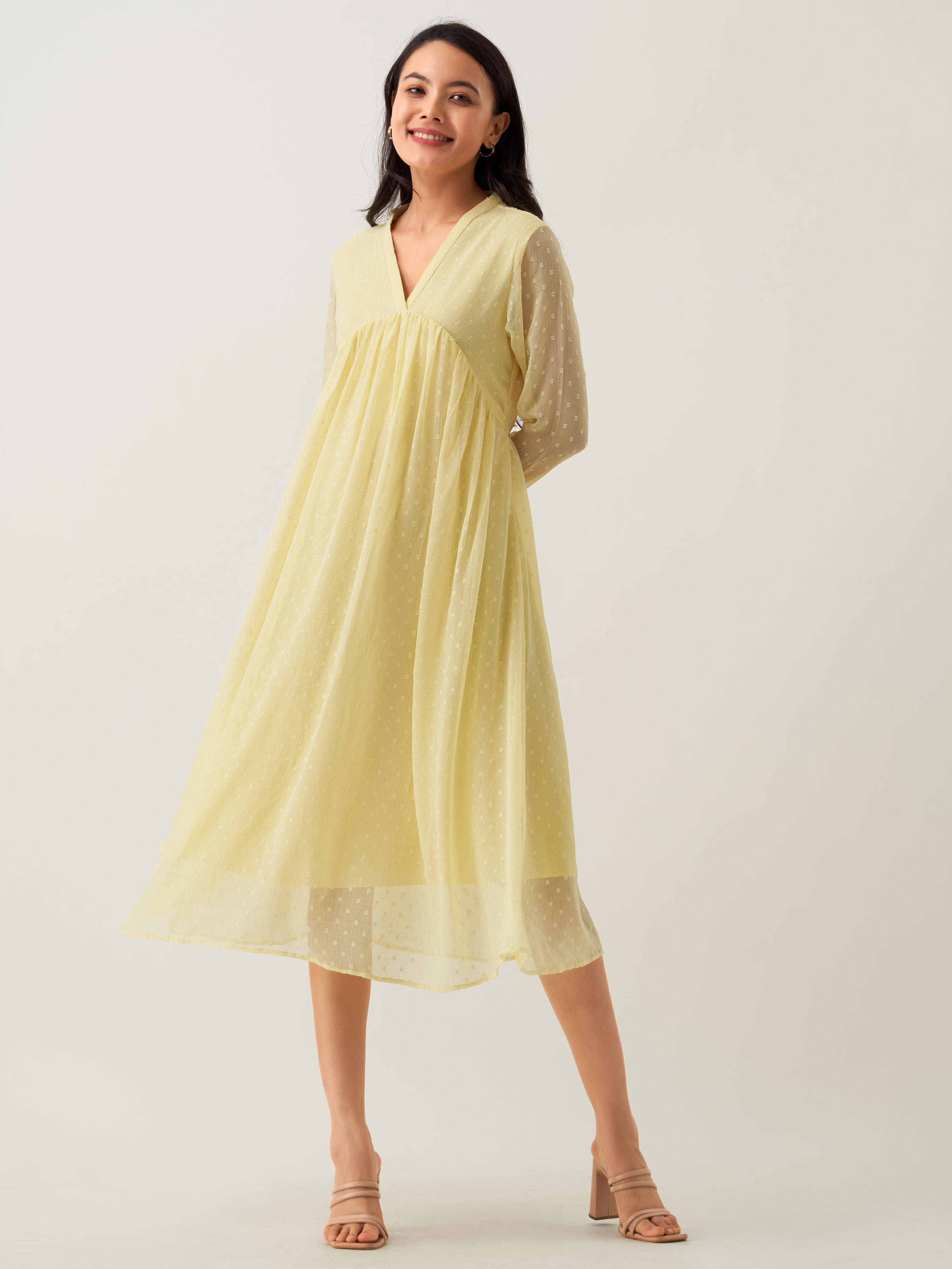     			aask Women Polyester Blend Solid Fit & Flare Dress ( Yellow )