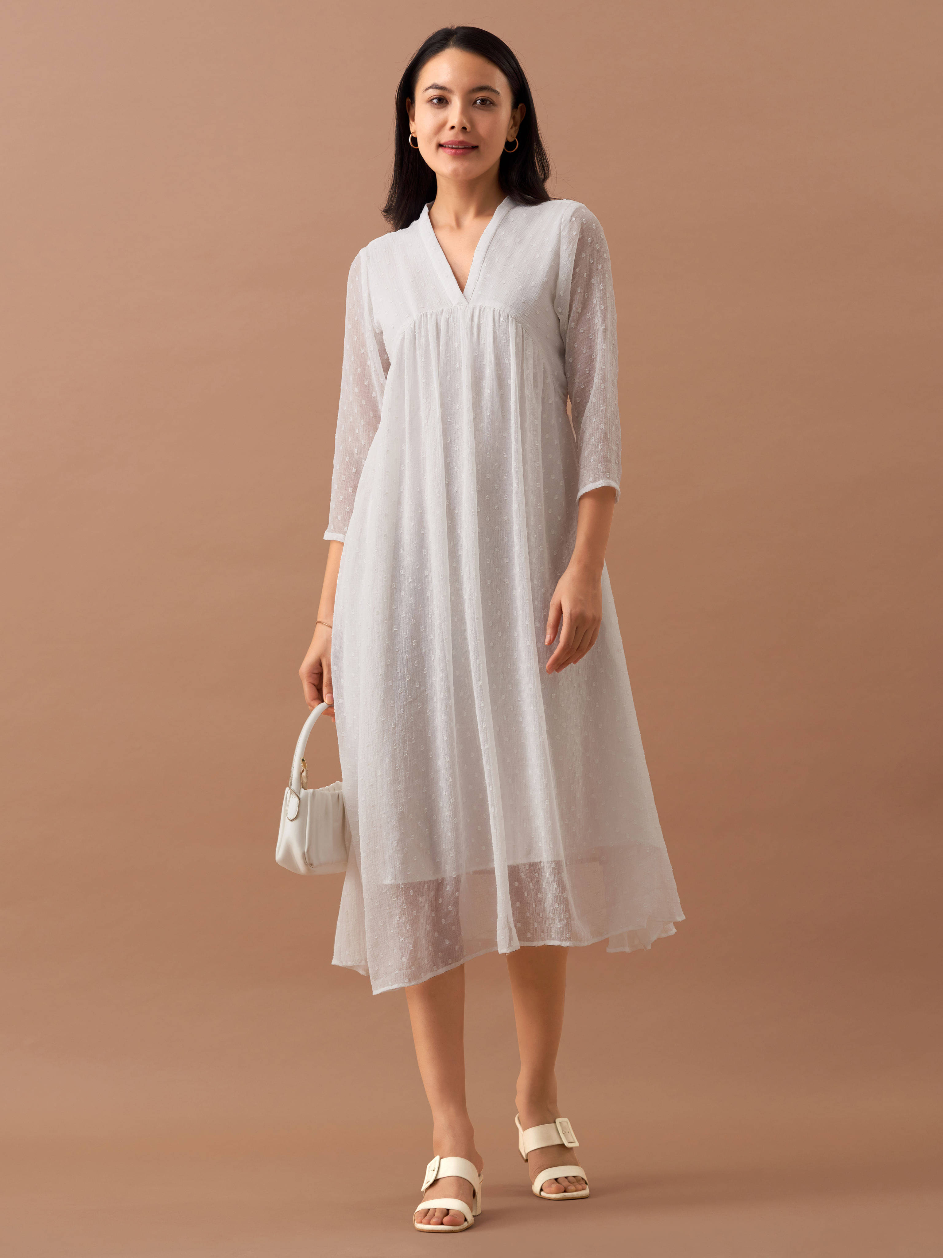 aask Women Polyester Blend Solid Fit & Flare Dress ( White ) aask Women Polyester Blend Solid Fit & Flare Dress ( White )