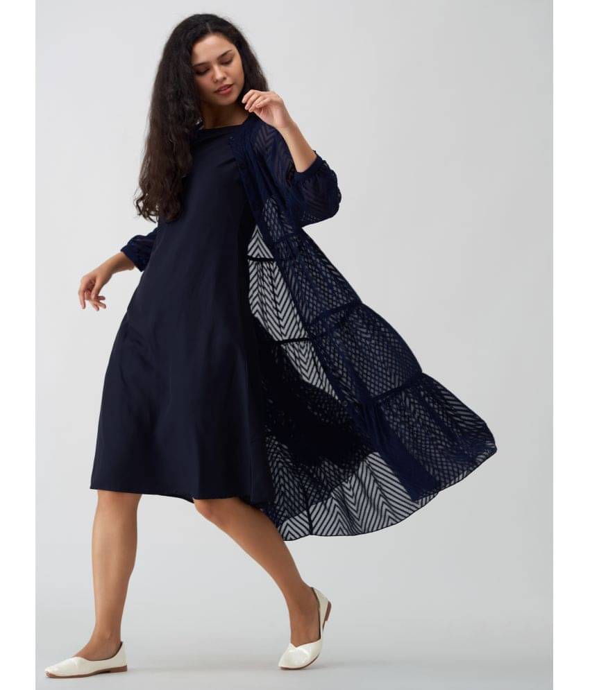 aask Women Polyester Blend Solid Fit & Flare Dress ( Navy Blue ) aask Women Polyester Blend Solid Fit & Flare Dress ( Navy Blue )
