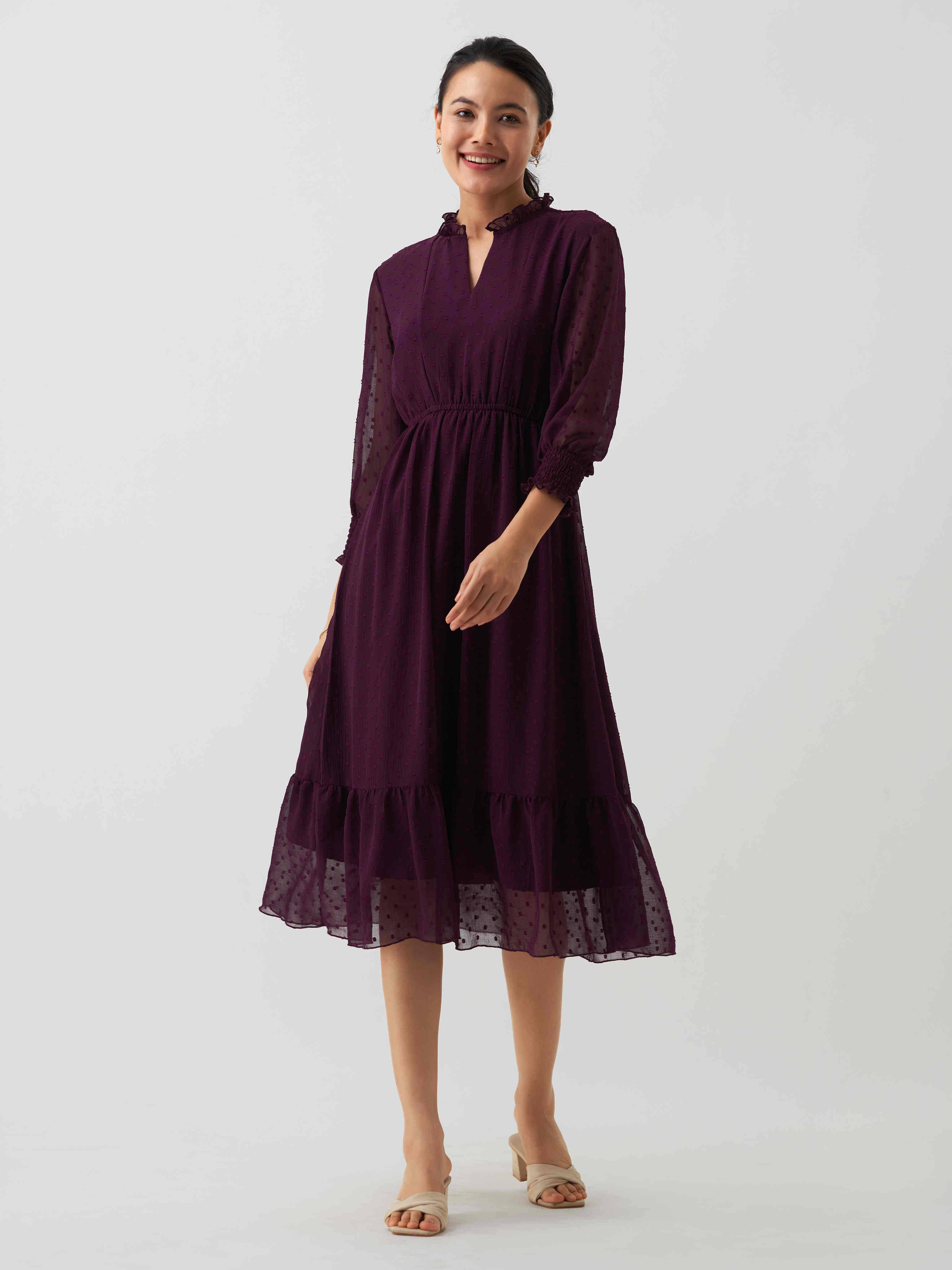 aask Women Polyester Blend Solid Fit & Flare Dress ( Wine ) aask Women Polyester Blend Solid Fit & Flare Dress ( Wine )