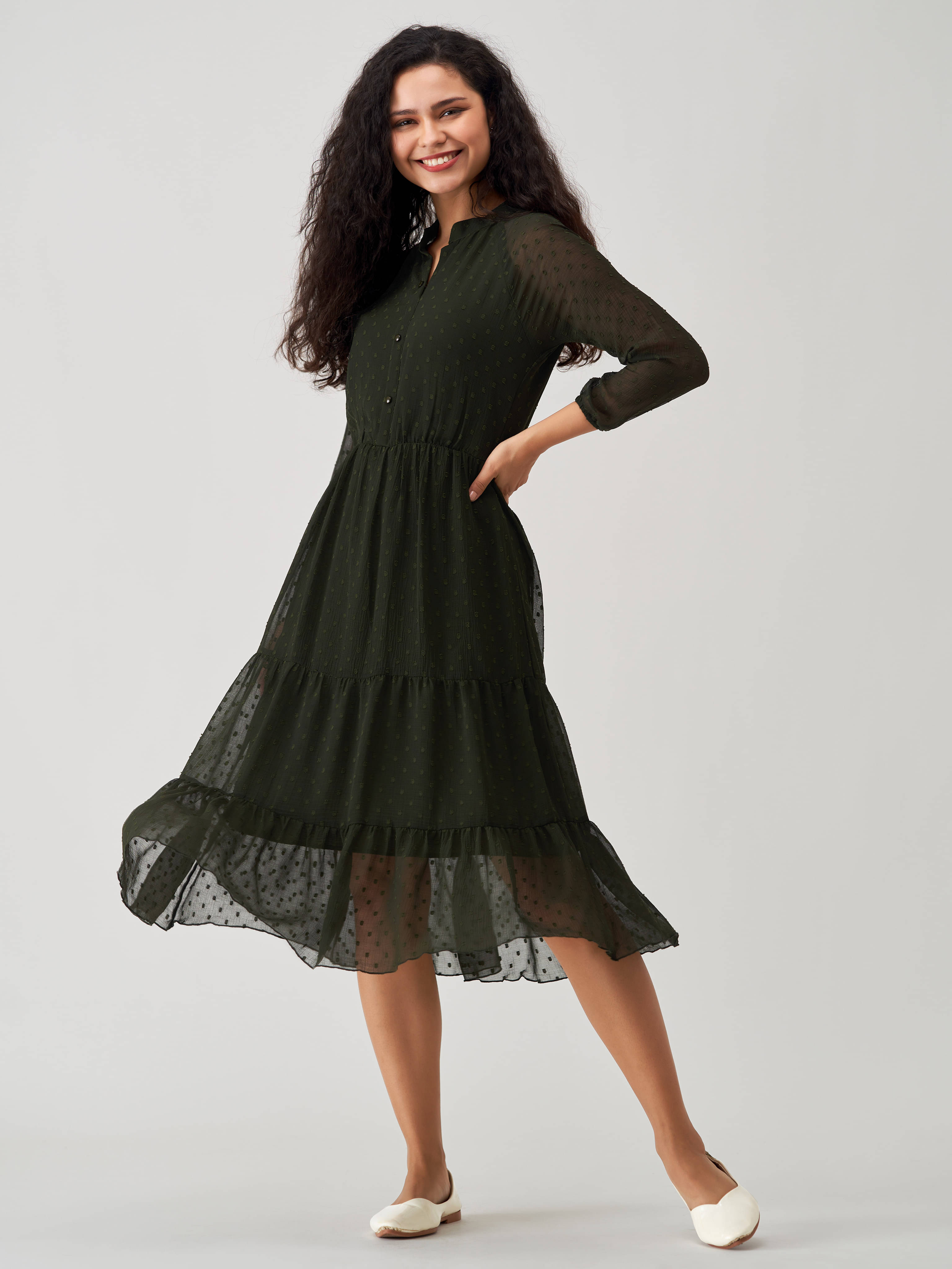 aask Women Polyester Blend Solid Fit & Flare Dress ( Green ) aask Women Polyester Blend Solid Fit & Flare Dress ( Green )