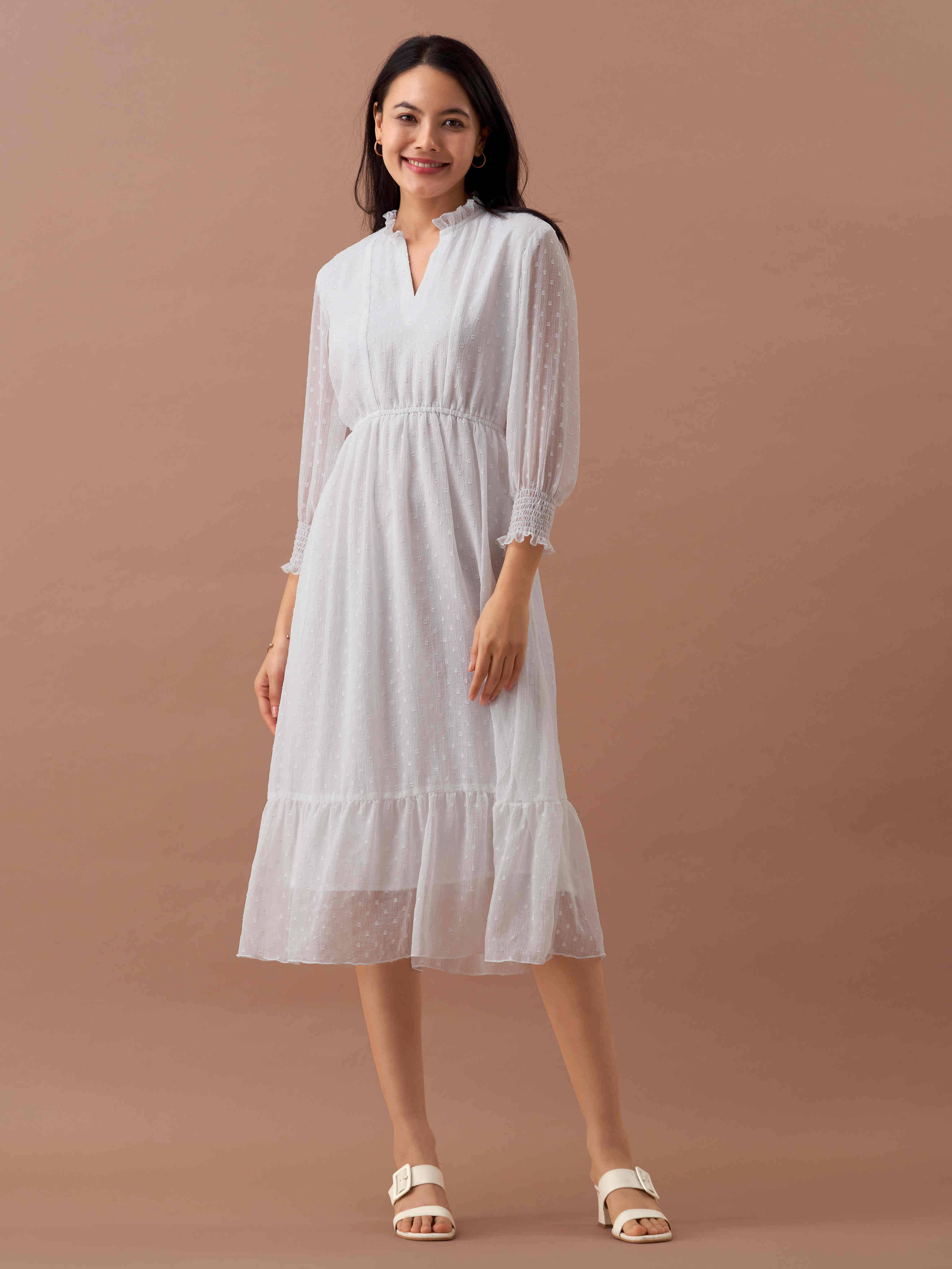 aask Women Polyester Blend Solid Fit & Flare Dress ( White ) aask Women Polyester Blend Solid Fit & Flare Dress ( White )