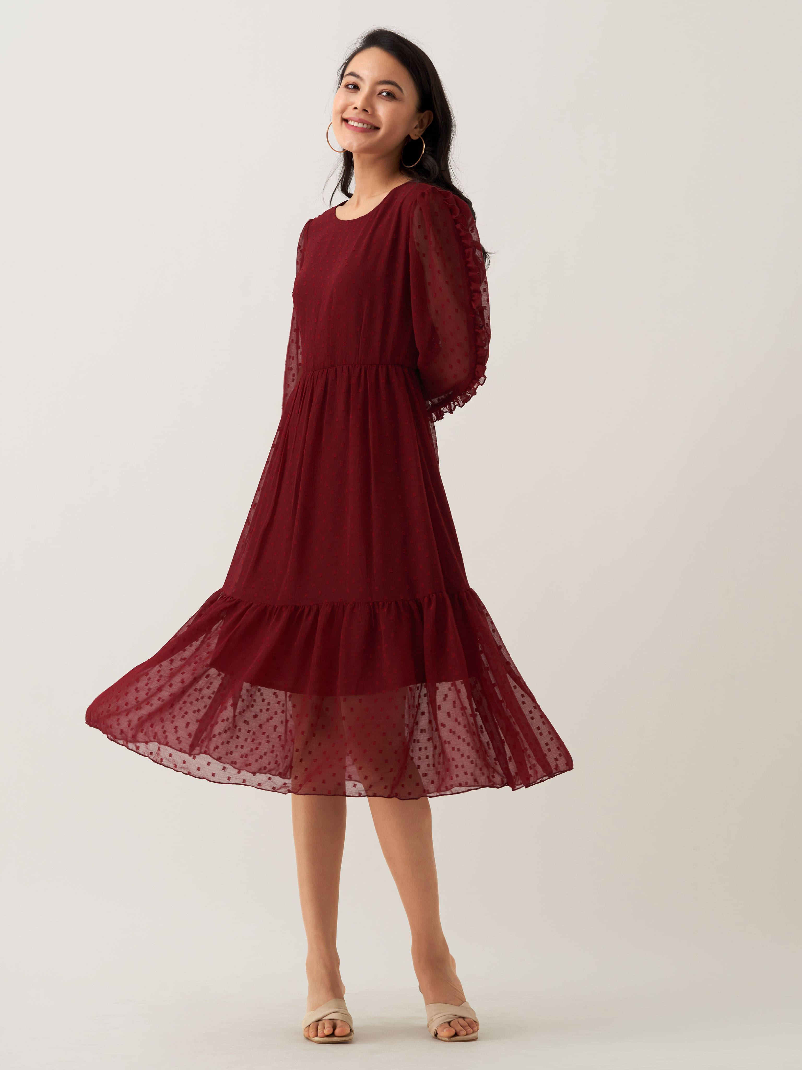     			aask Women Polyester Blend Solid Fit & Flare Dress ( Maroon )