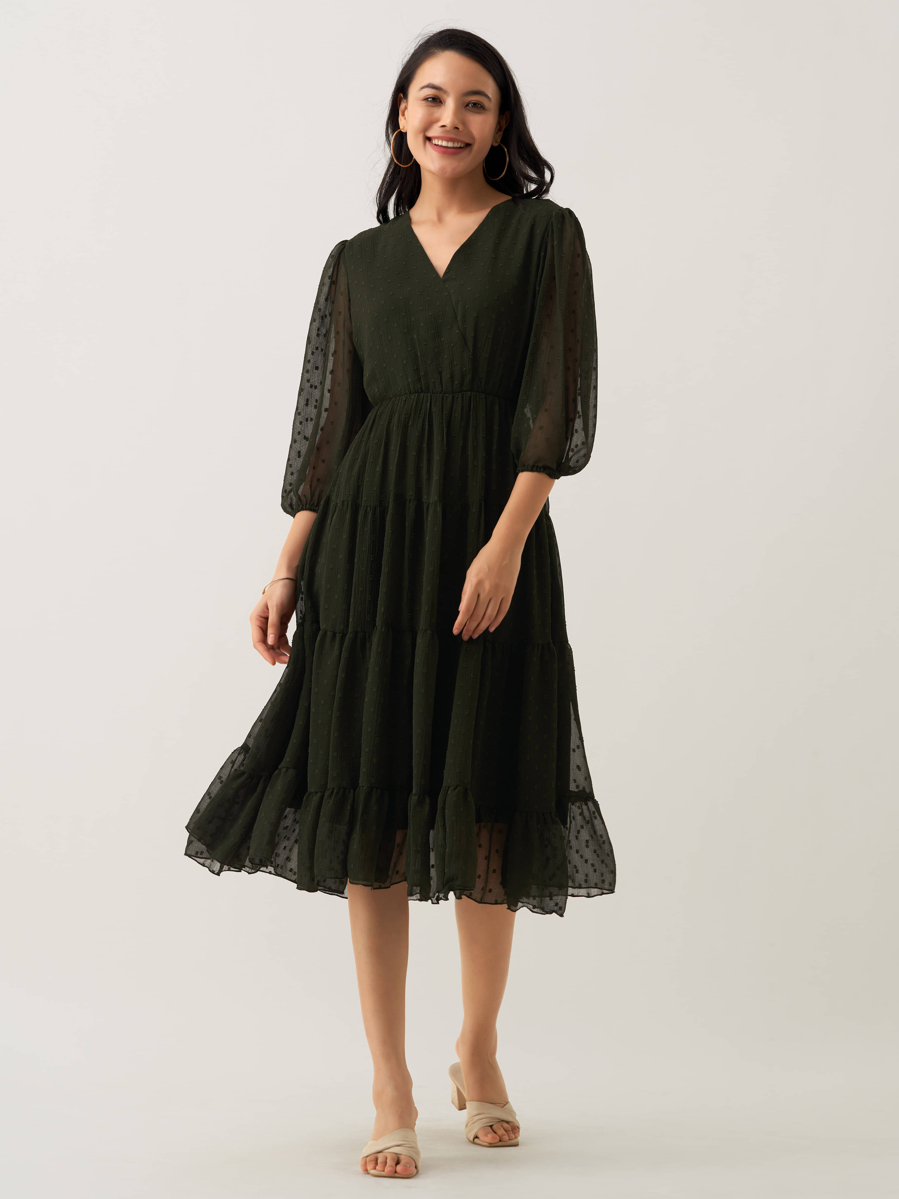 aask Women Polyester Blend Solid Fit & Flare Dress ( Green ) aask Women Polyester Blend Solid Fit & Flare Dress ( Green )