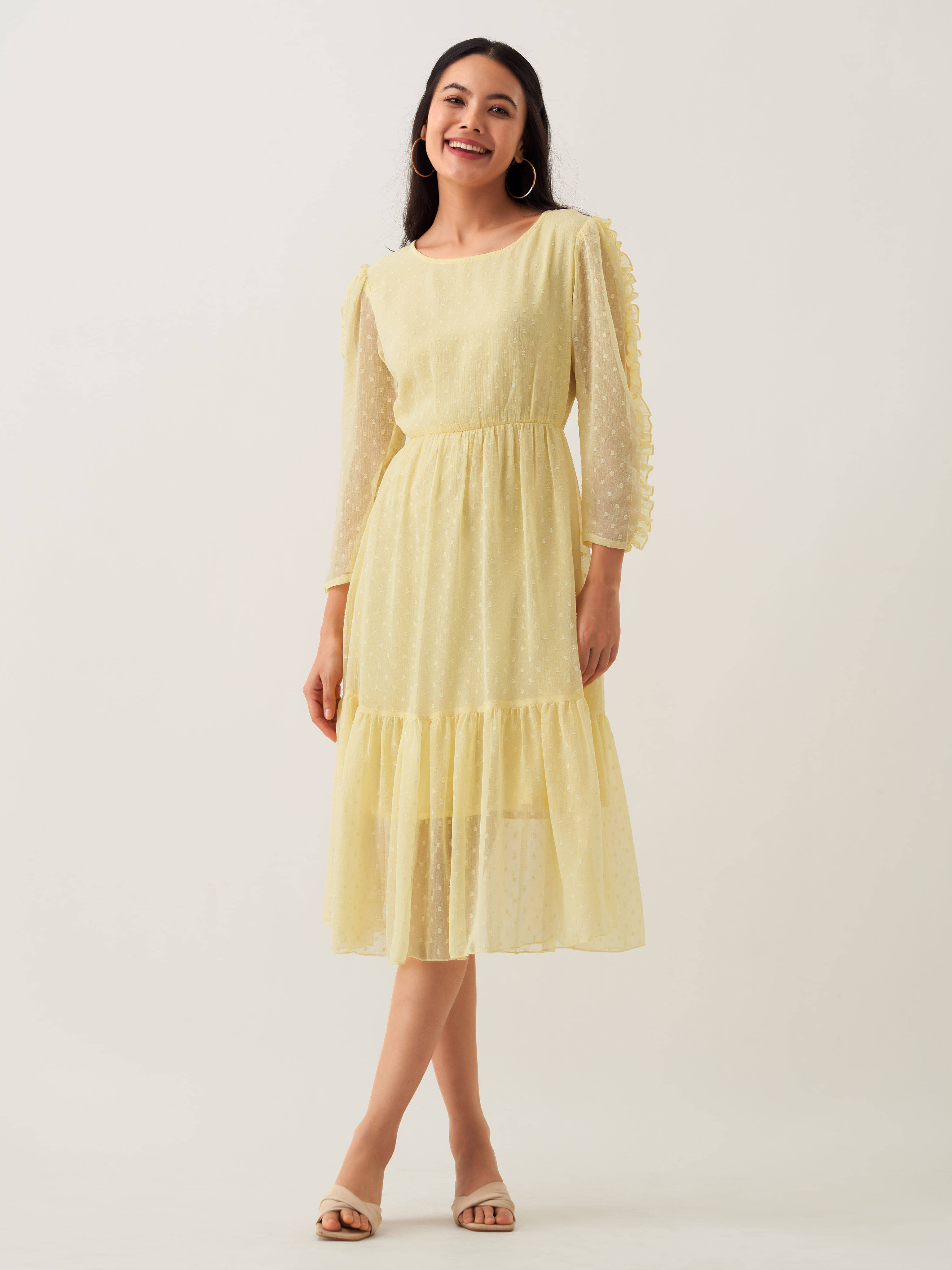 aask Women Polyester Blend Solid Fit & Flare Dress ( Yellow ) aask Women Polyester Blend Solid Fit & Flare Dress ( Yellow )