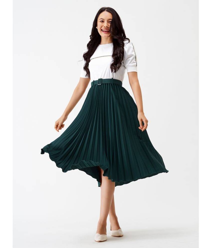 aask Women Polyester Blend Solid Fit & Flare Dress ( Green ) aask Women Polyester Blend Solid Fit & Flare Dress ( Green )
