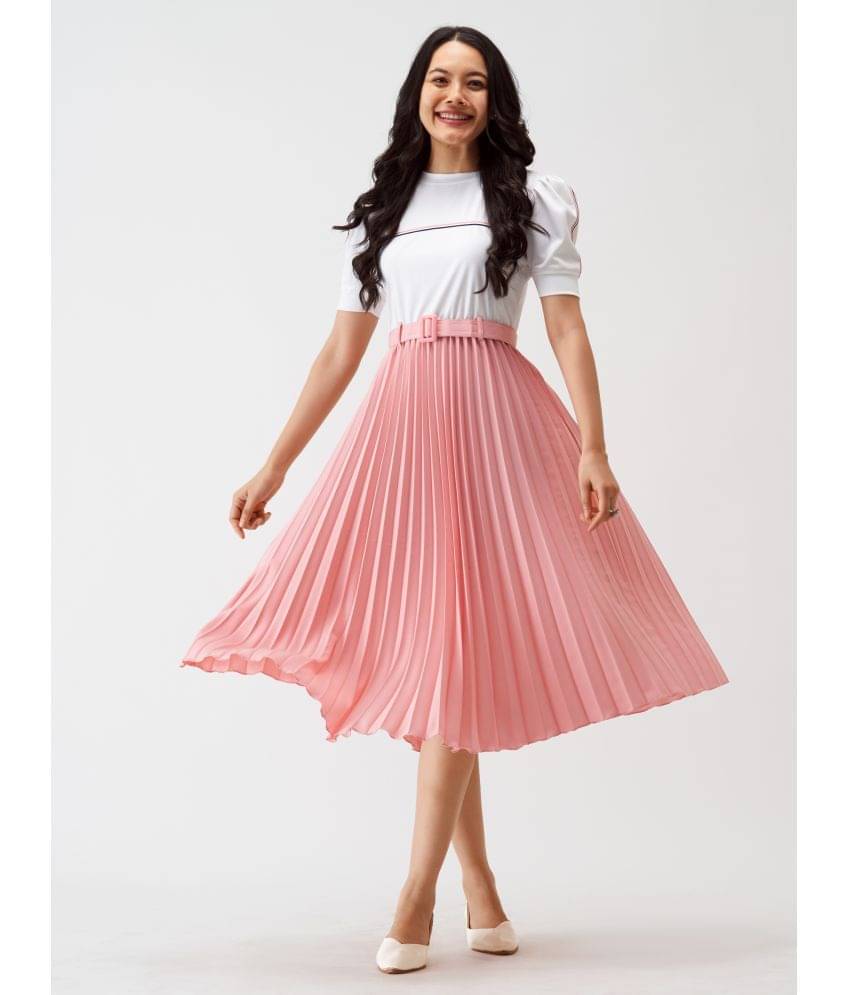 aask Women Polyester Blend Solid Fit & Flare Dress ( Pink ) aask Women Polyester Blend Solid Fit & Flare Dress ( Pink )