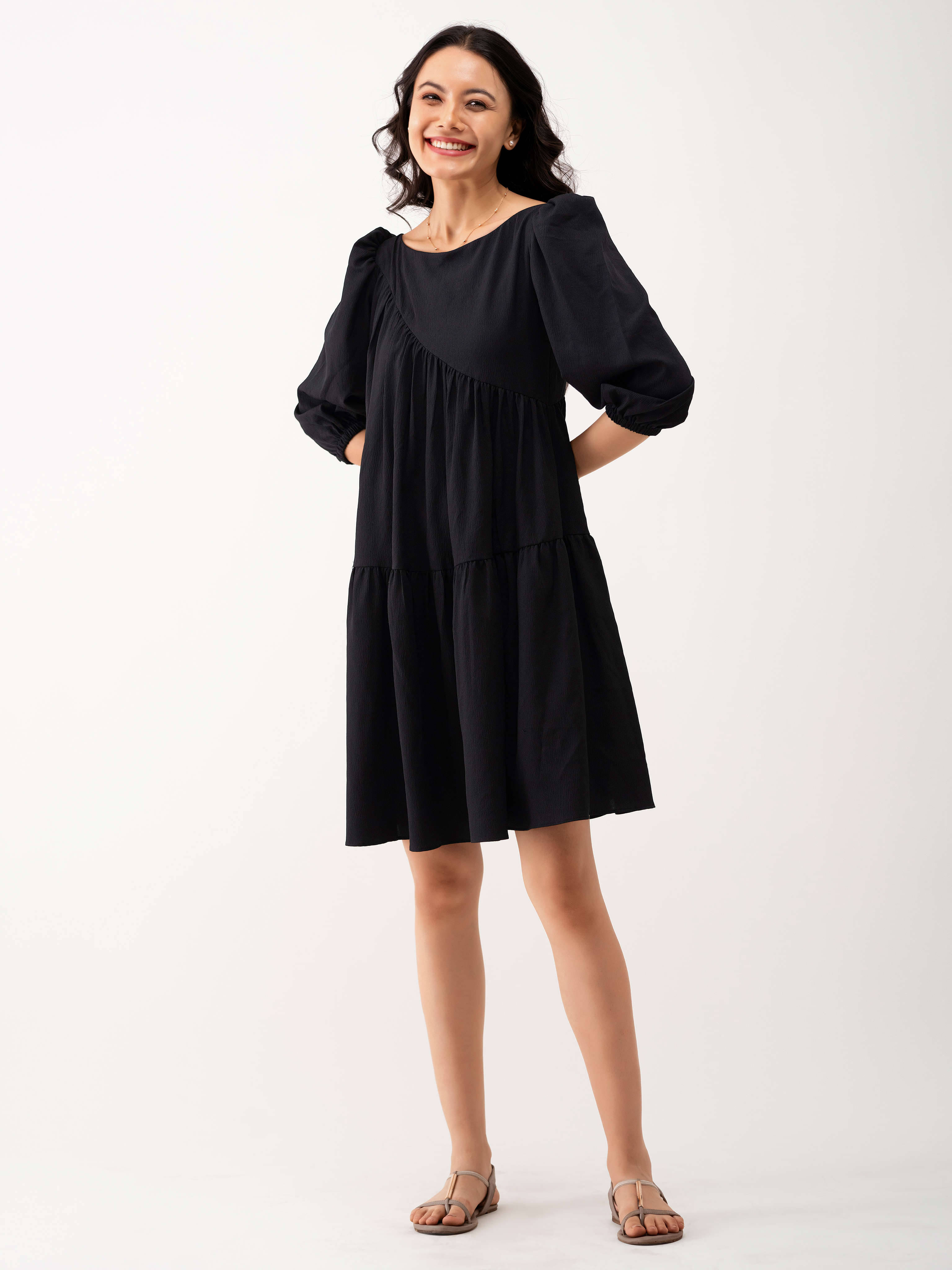     			aask Women Polyester Blend Solid Fit & Flare Dress ( Black )