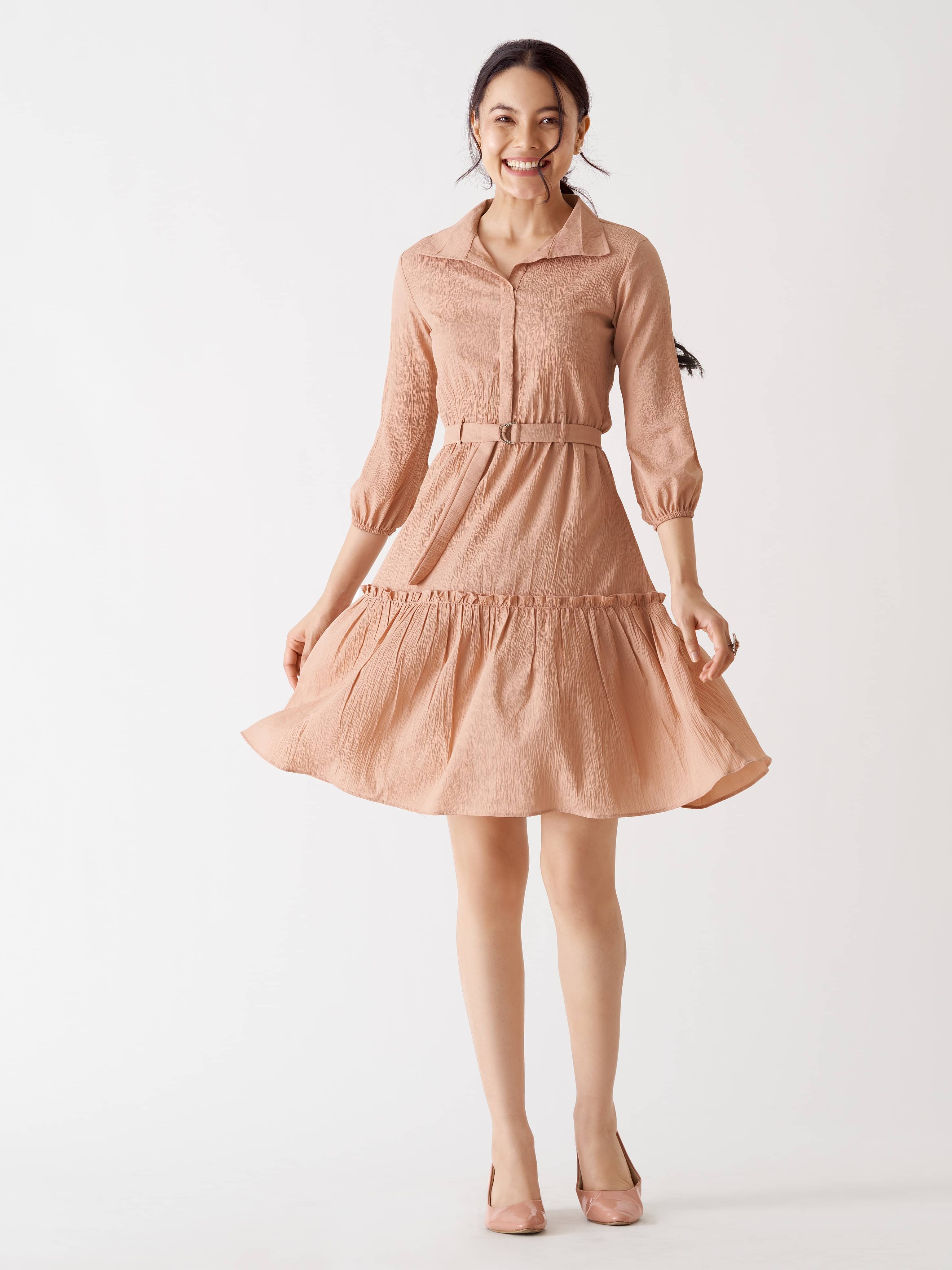 aask Women Polyester Blend Solid Fit & Flare Dress ( Cream ) aask Women Polyester Blend Solid Fit & Flare Dress ( Cream )