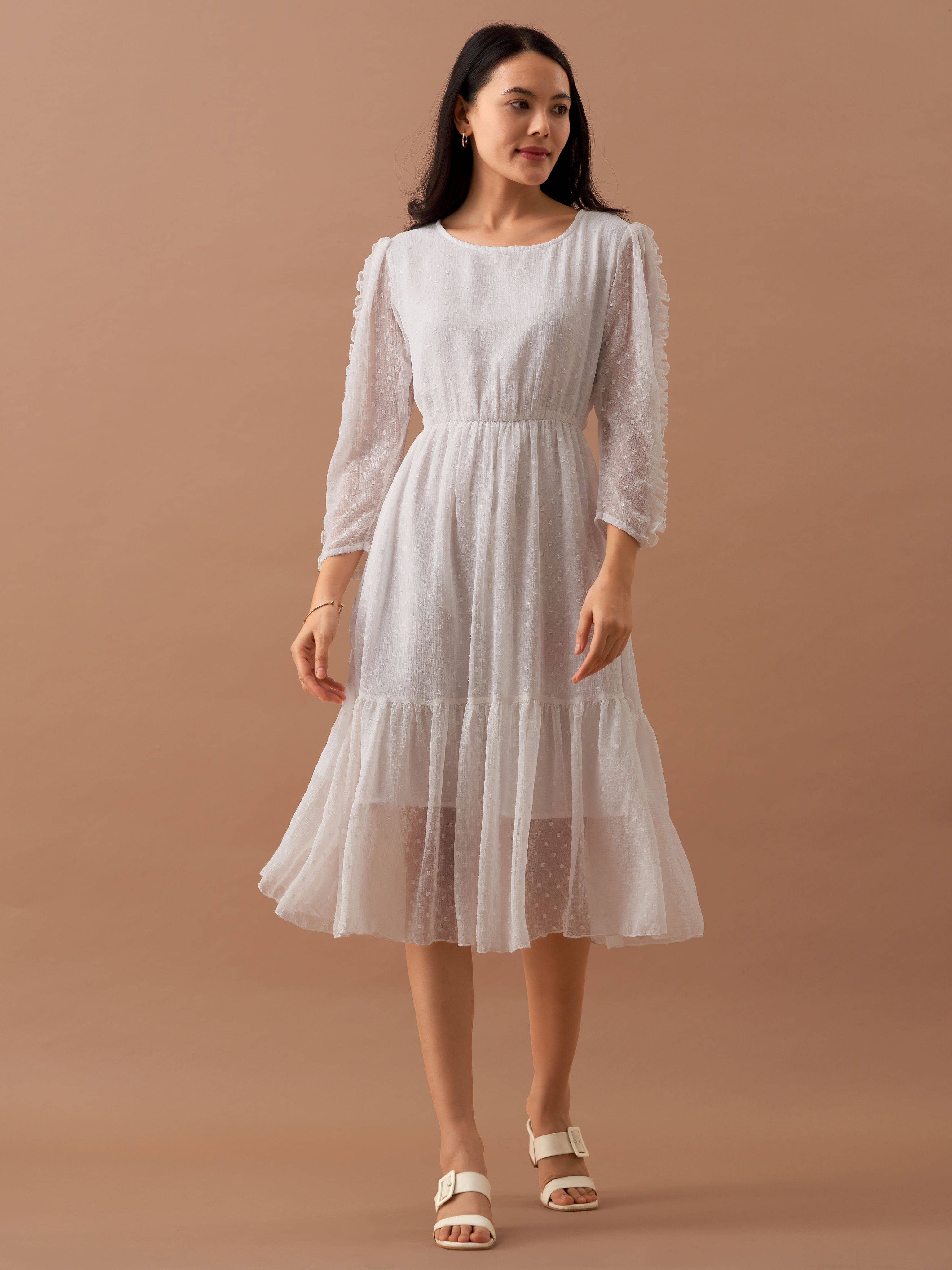aask Women Polyester Blend Solid Fit & Flare Dress ( White ) aask Women Polyester Blend Solid Fit & Flare Dress ( White )