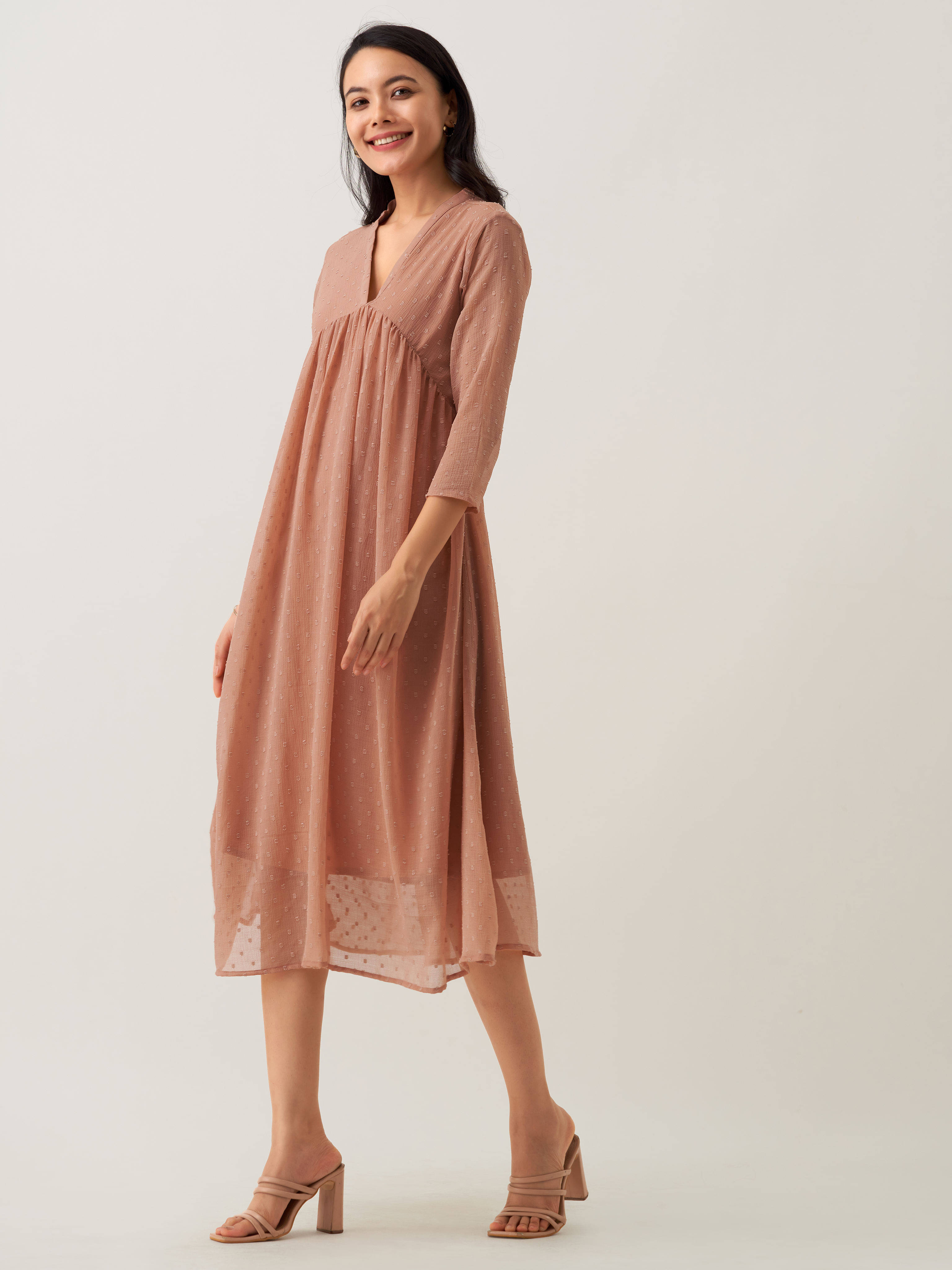 aask Women Polyester Blend Solid Fit & Flare Dress ( Beige ) aask Women Polyester Blend Solid Fit & Flare Dress ( Beige )