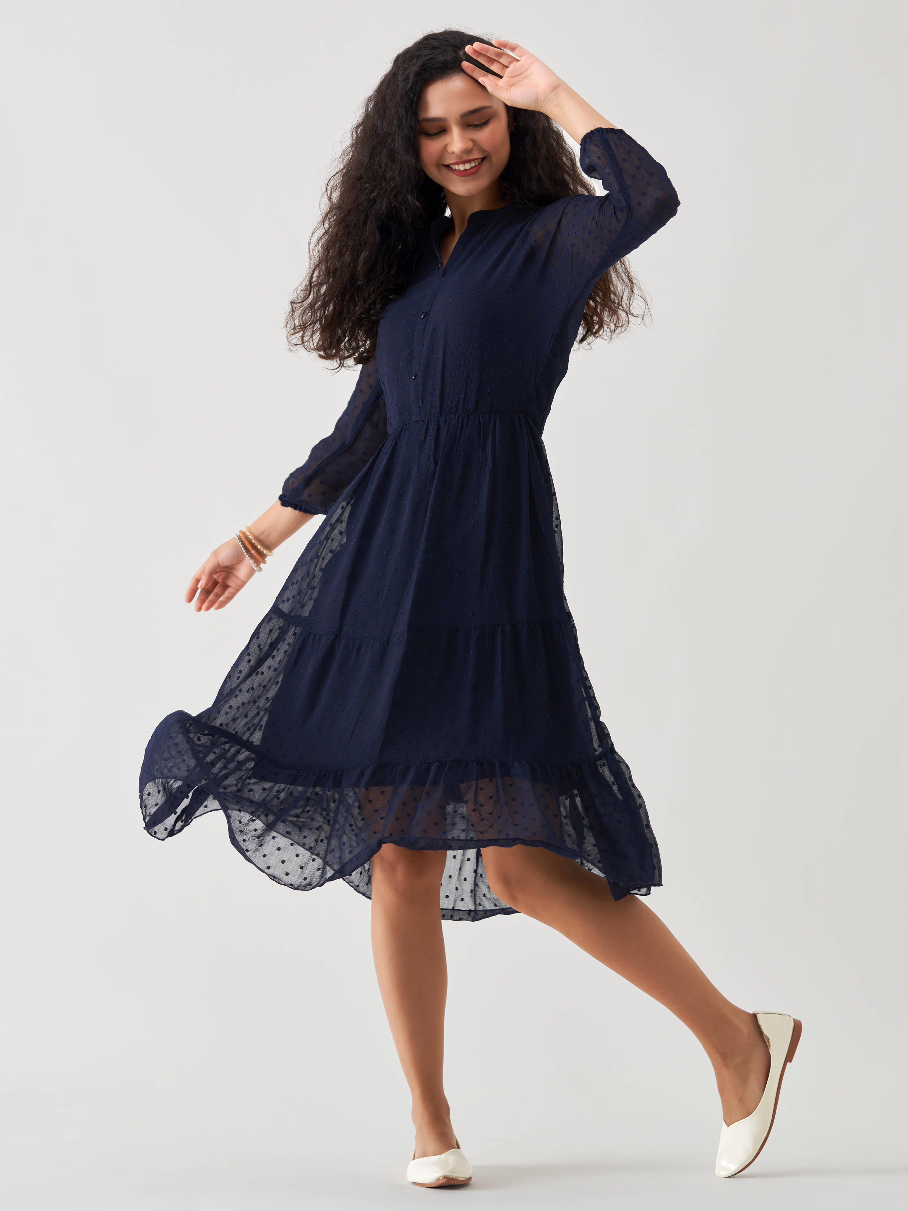 aask Women Polyester Blend Solid Fit & Flare Dress ( Navy Blue ) aask Women Polyester Blend Solid Fit & Flare Dress ( Navy Blue )