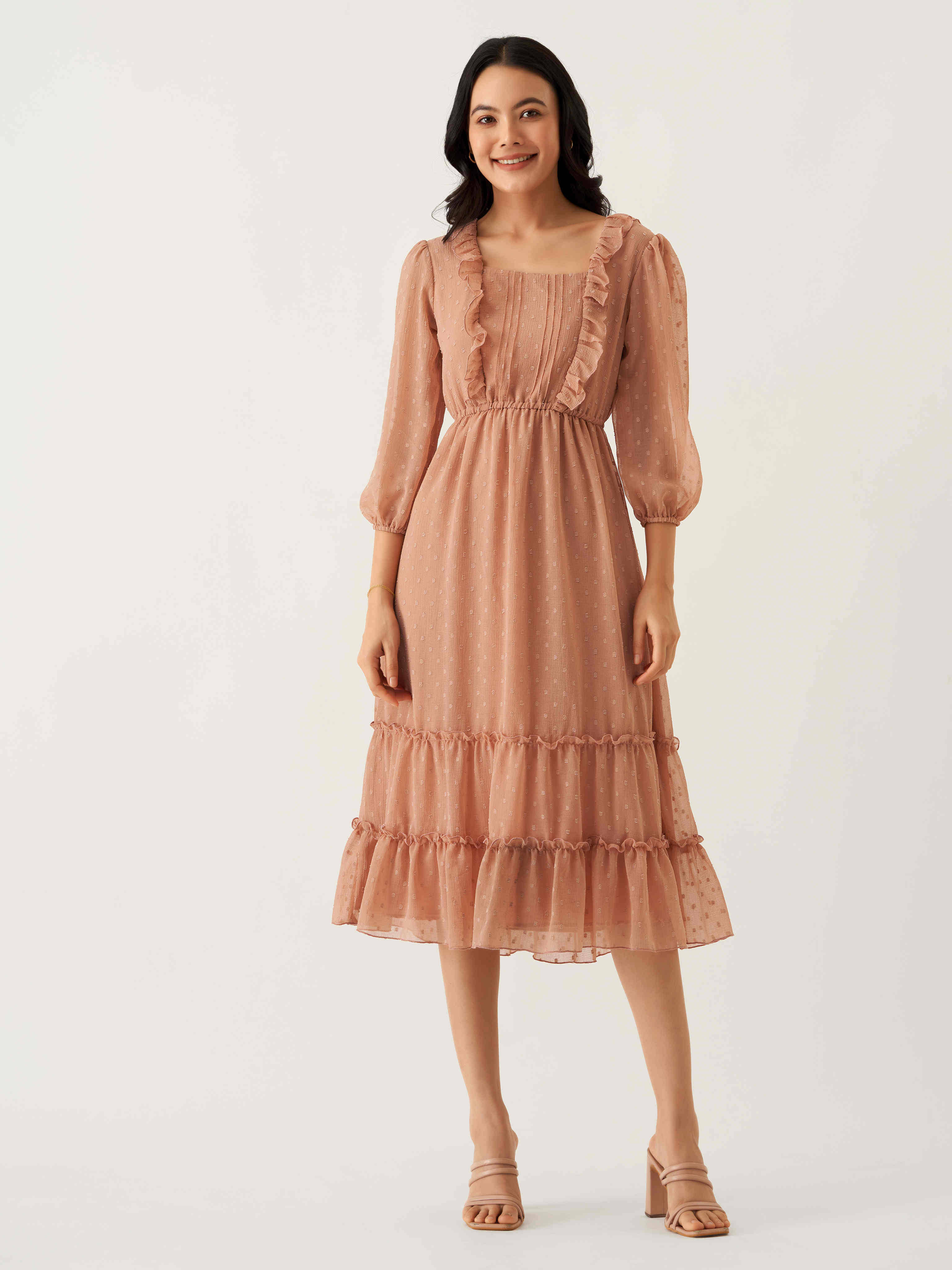 aask Women Polyester Blend Solid Fit & Flare Dress ( Cream ) aask Women Polyester Blend Solid Fit & Flare Dress ( Cream )