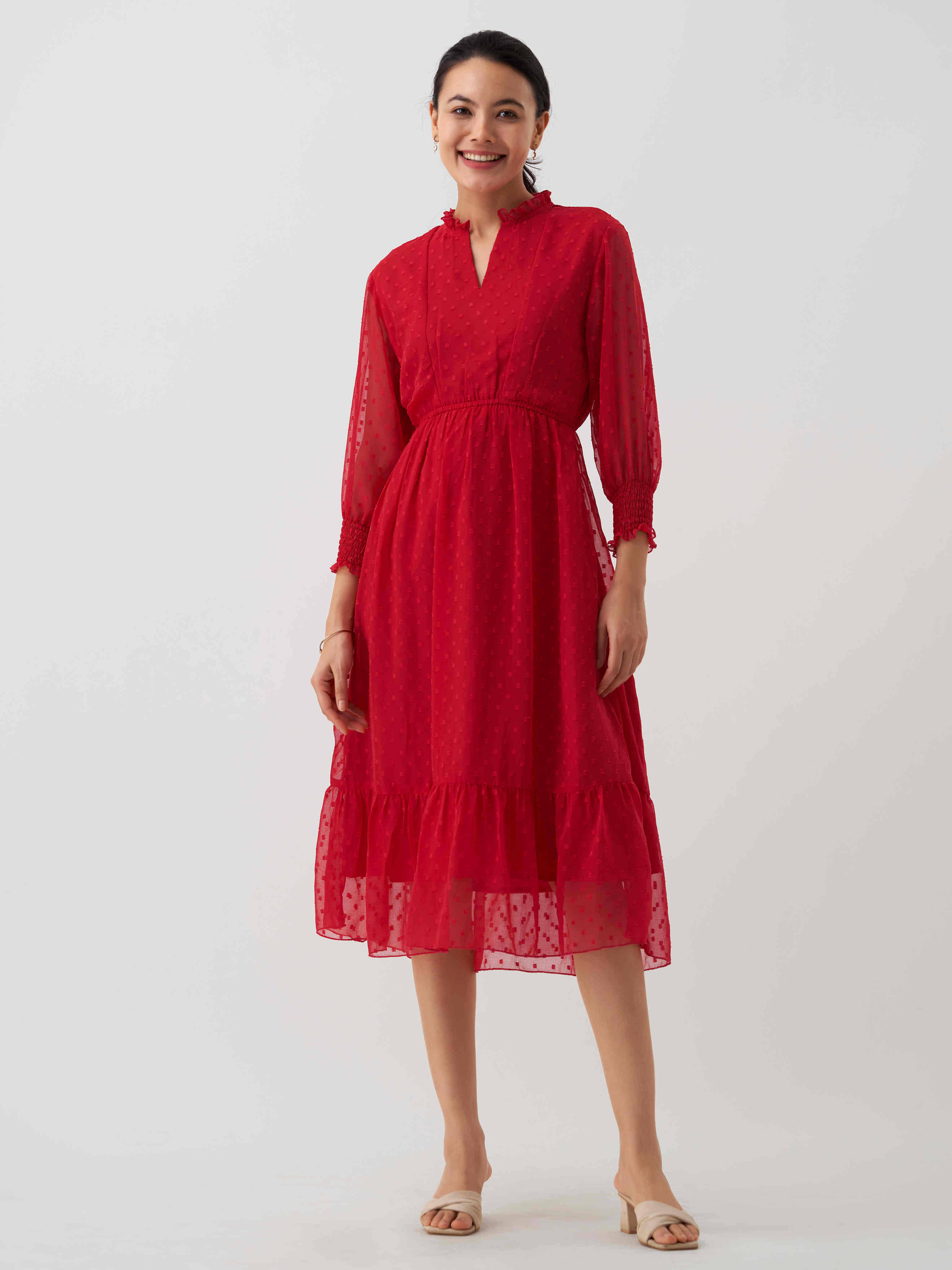 aask Polyester Blend Solid Knee Length Women's Fit & Flare Dress - Red ( Pack of 1 ) aask Polyester Blend Solid Knee Length Women's Fit & Flare Dress - Red ( Pack of 1 )