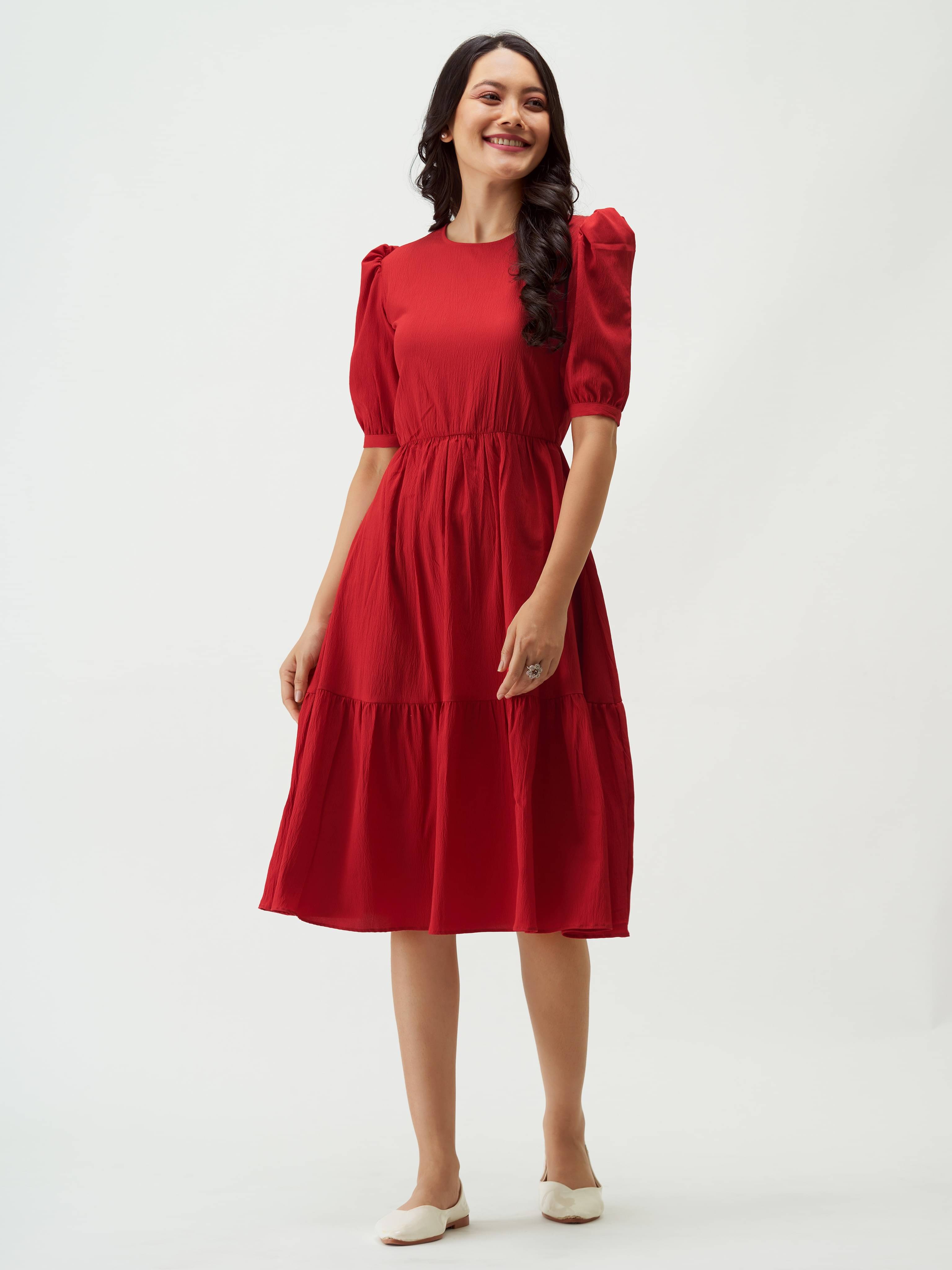 aask Polyester Blend Solid Knee Length Women's Fit & Flare Dress - Red ( Pack of 1 ) aask Polyester Blend Solid Knee Length Women's Fit & Flare Dress - Red ( Pack of 1 )