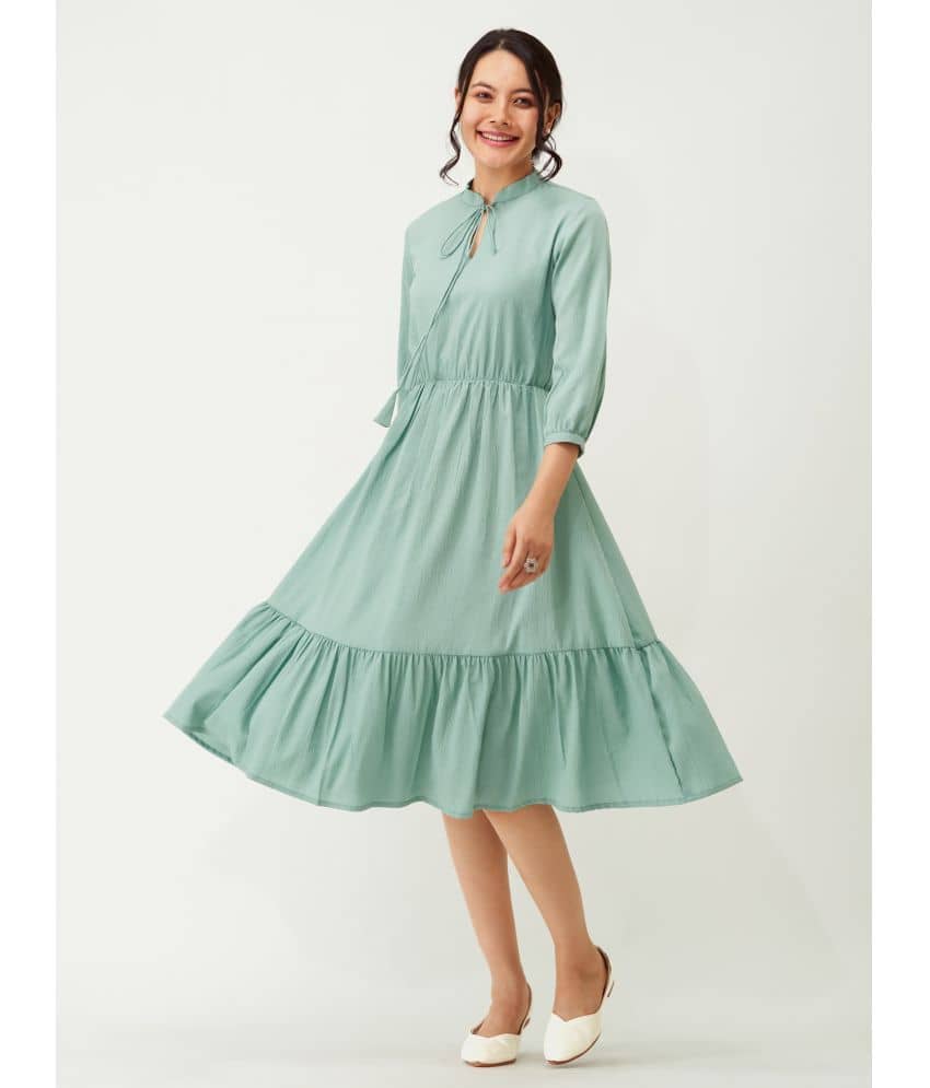 aask Women Polyester Blend Solid Fit & Flare Dress ( Lime Green )