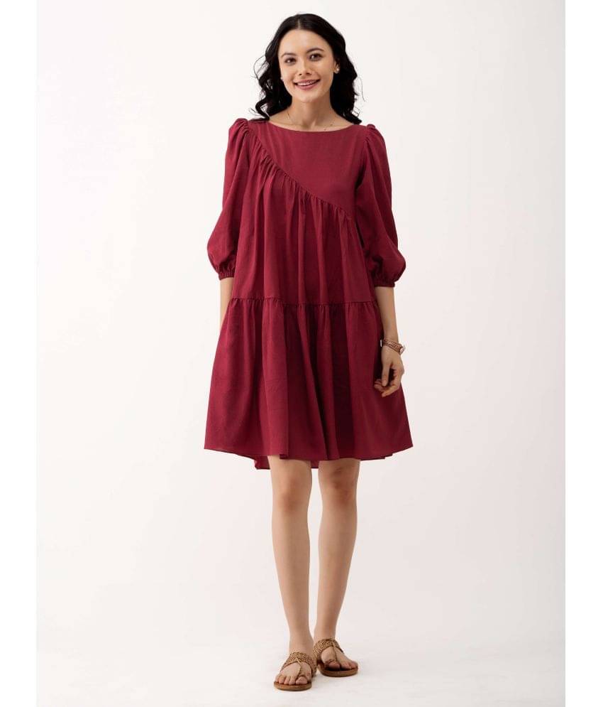     			aask Women Polyester Blend Solid Fit & Flare Dress ( Maroon )