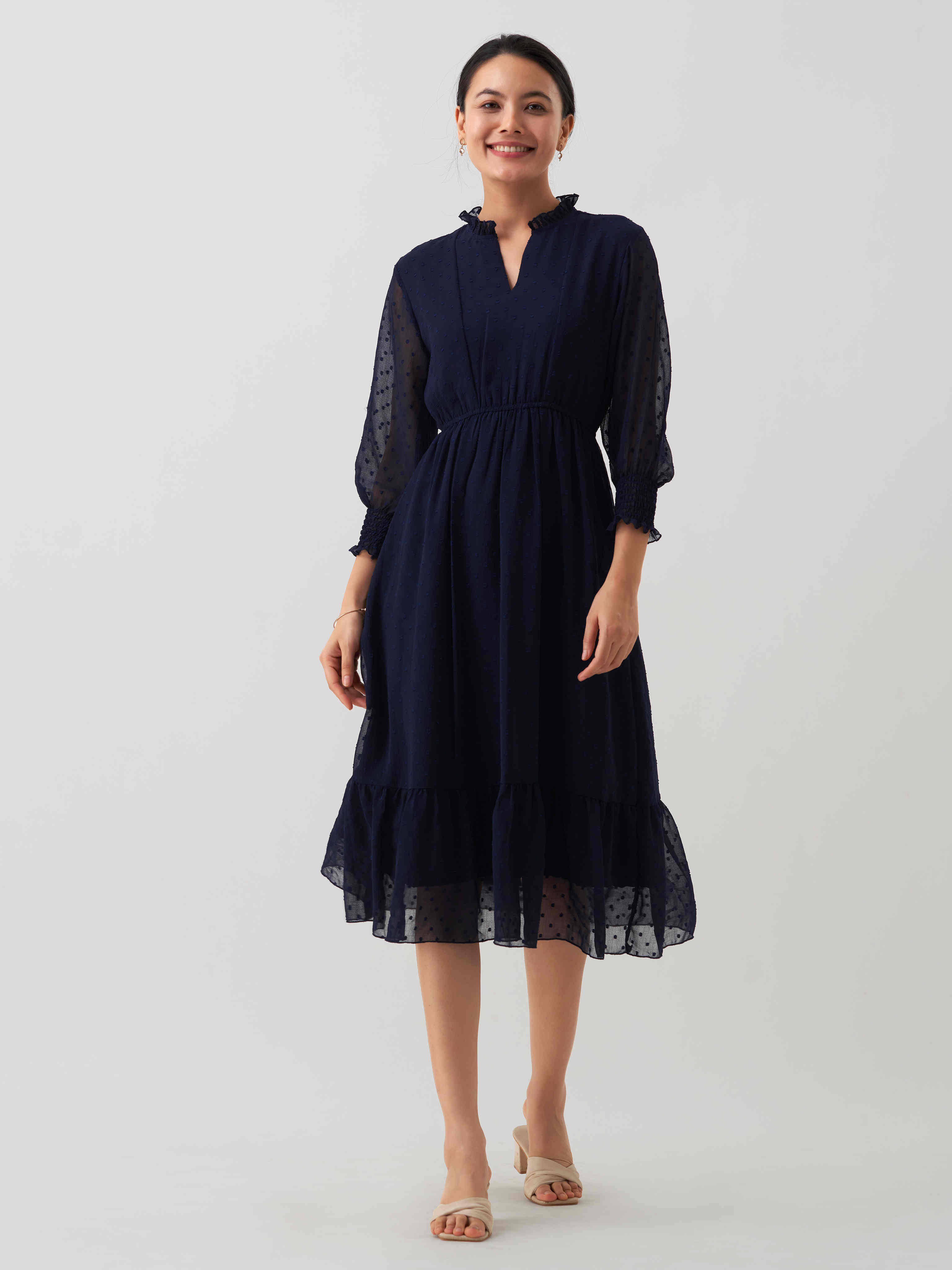     			aask Women Polyester Blend Solid Fit & Flare Dress ( Navy Blue )