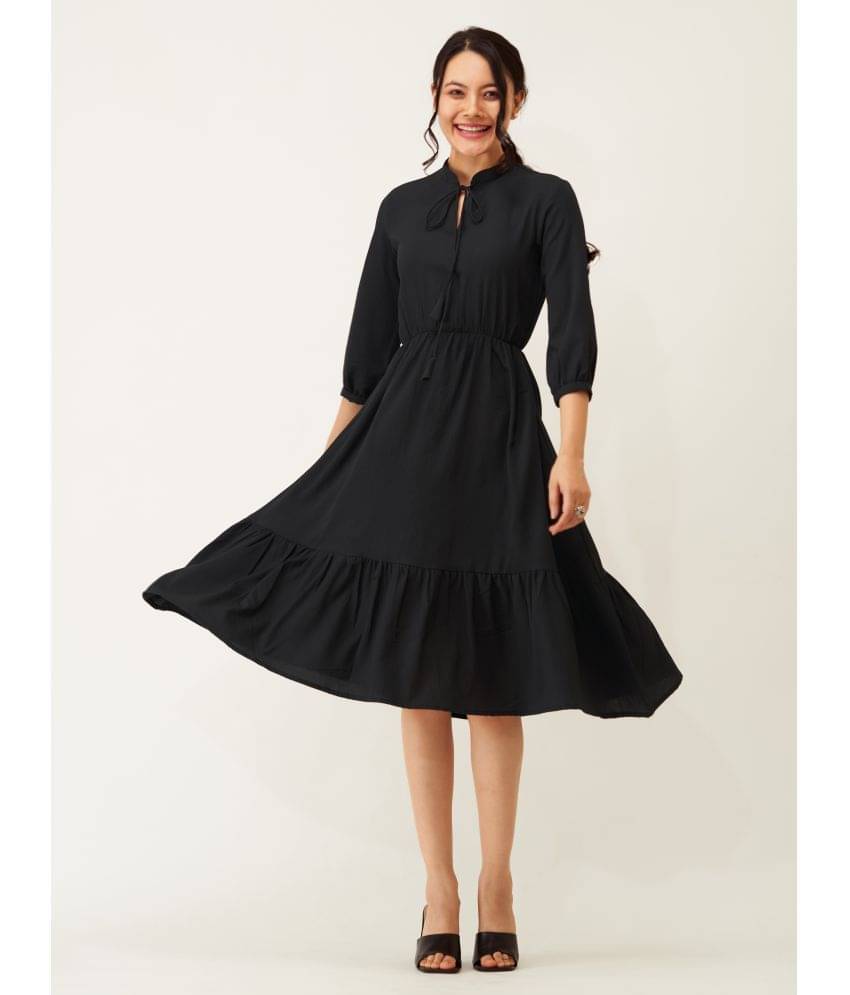 aask Women Polyester Blend Solid Fit & Flare Dress ( Black ) aask Women Polyester Blend Solid Fit & Flare Dress ( Black )