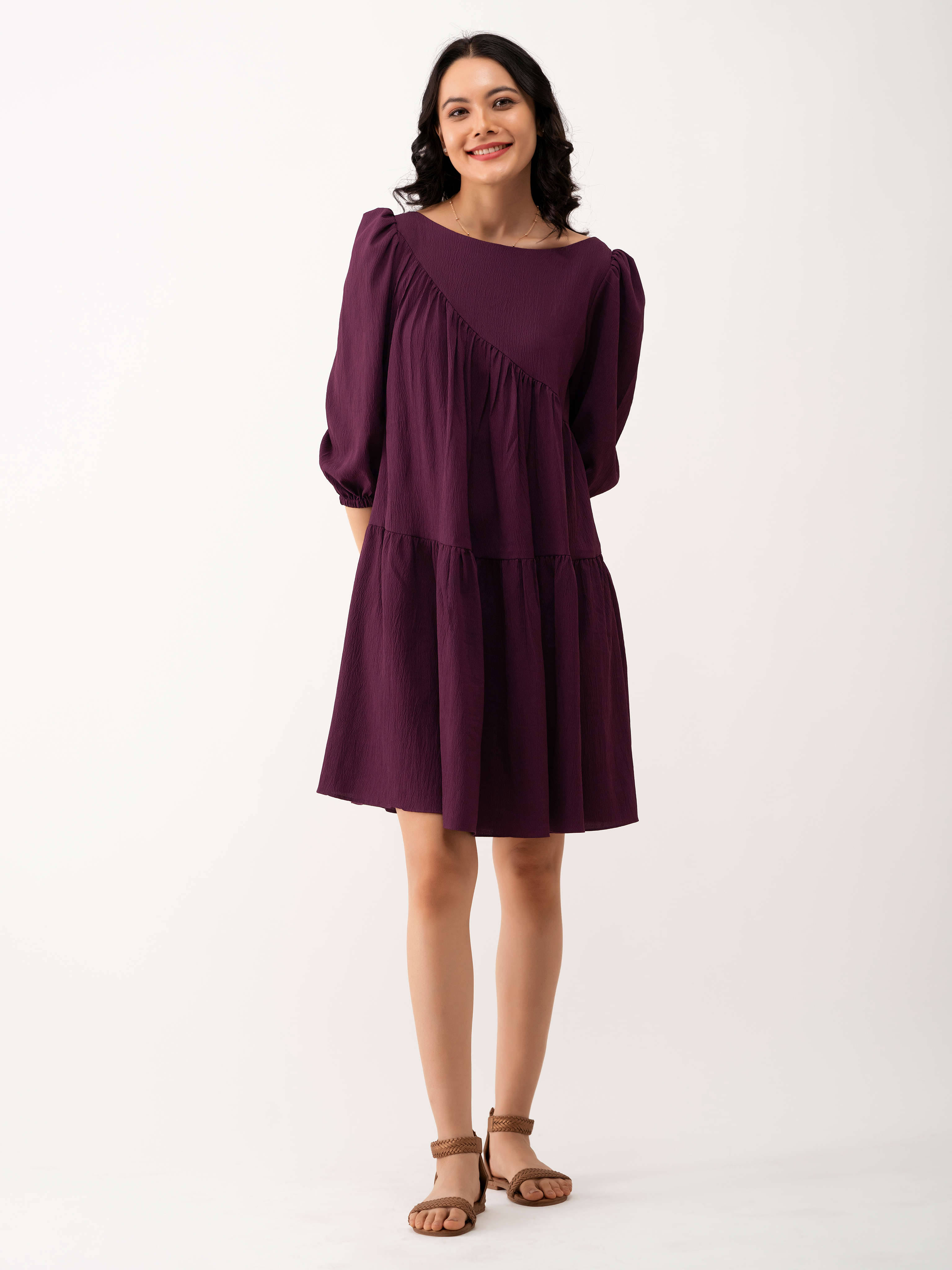     			aask Women Polyester Blend Solid Fit & Flare Dress ( Wine )