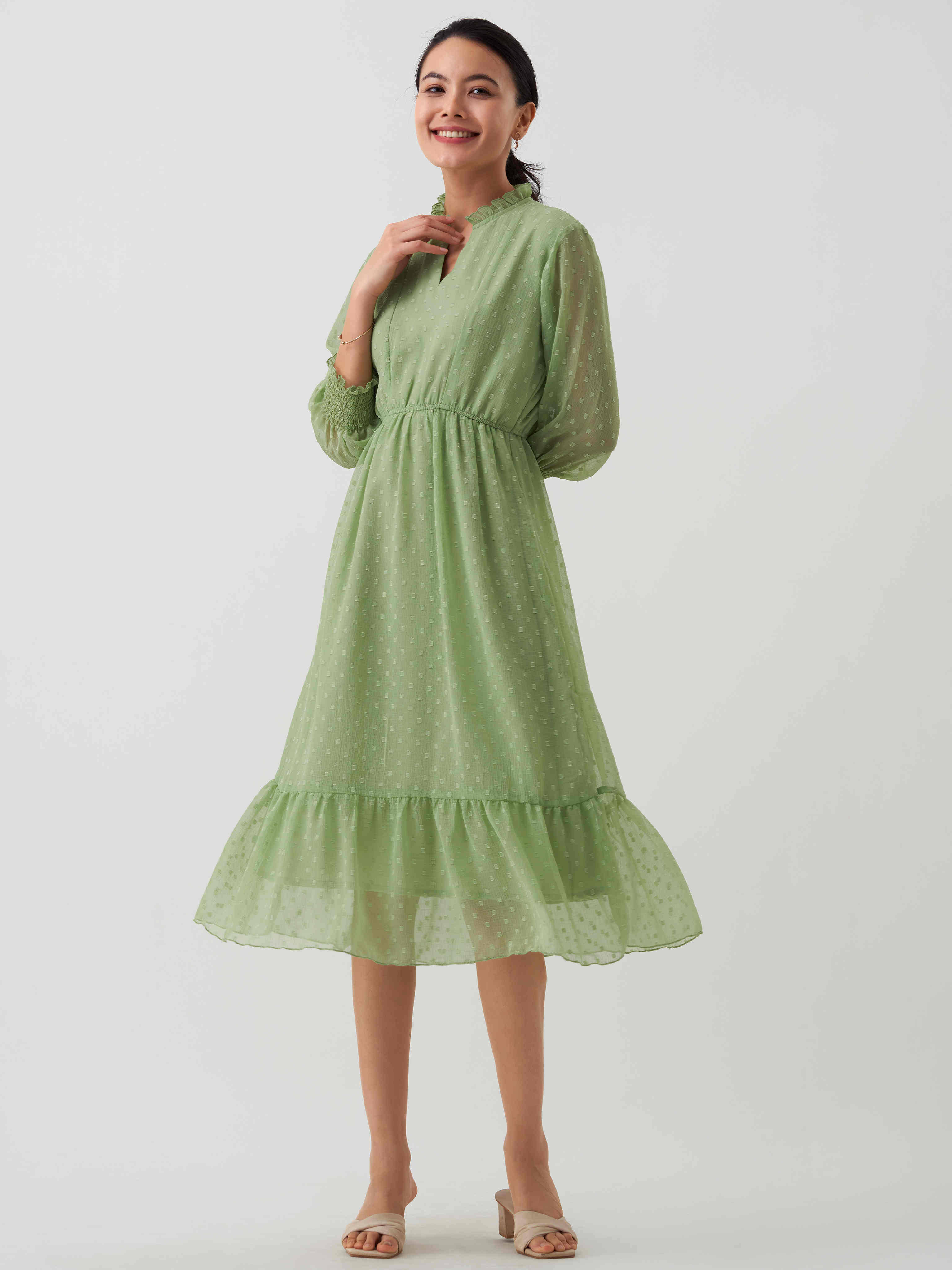     			aask Women Polyester Blend Solid Fit & Flare Dress ( Sea Green )
