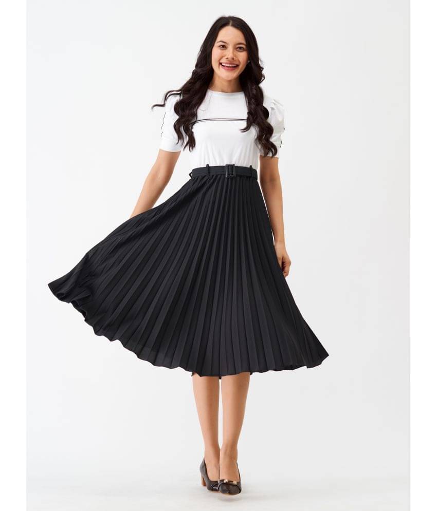 aask Women Polyester Blend Solid Fit & Flare Dress ( Black ) aask Women Polyester Blend Solid Fit & Flare Dress ( Black )