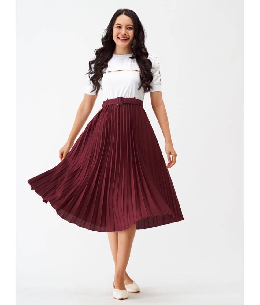     			aask Women Polyester Blend Solid Fit & Flare Dress ( Maroon )