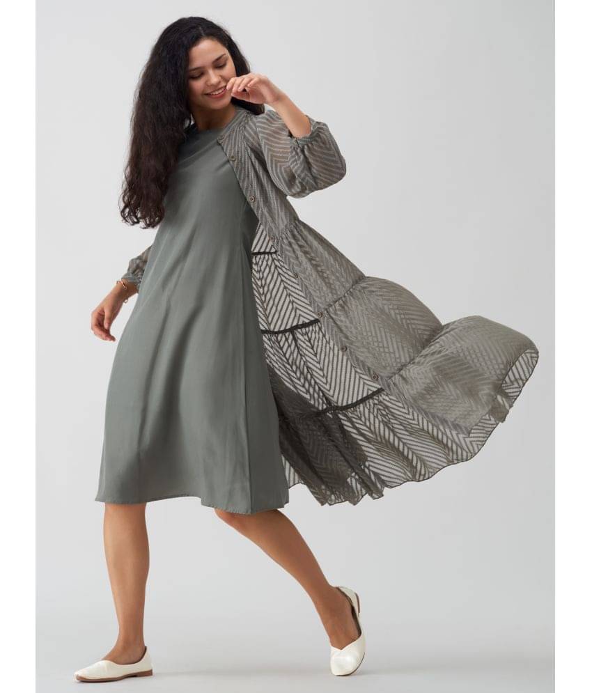     			aask Women Polyester Blend Solid Fit & Flare Dress ( Grey )