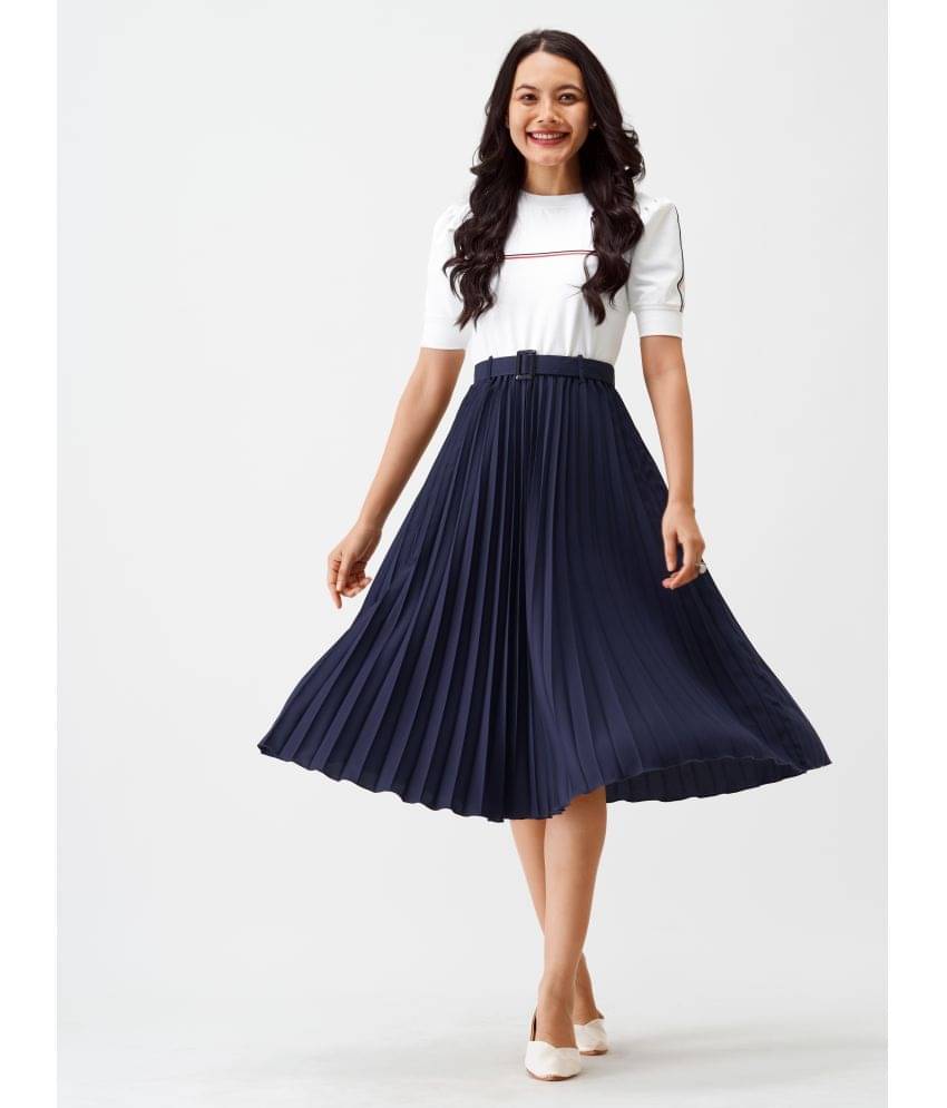 aask Women Polyester Blend Solid Fit & Flare Dress ( Navy Blue ) aask Women Polyester Blend Solid Fit & Flare Dress ( Navy Blue )