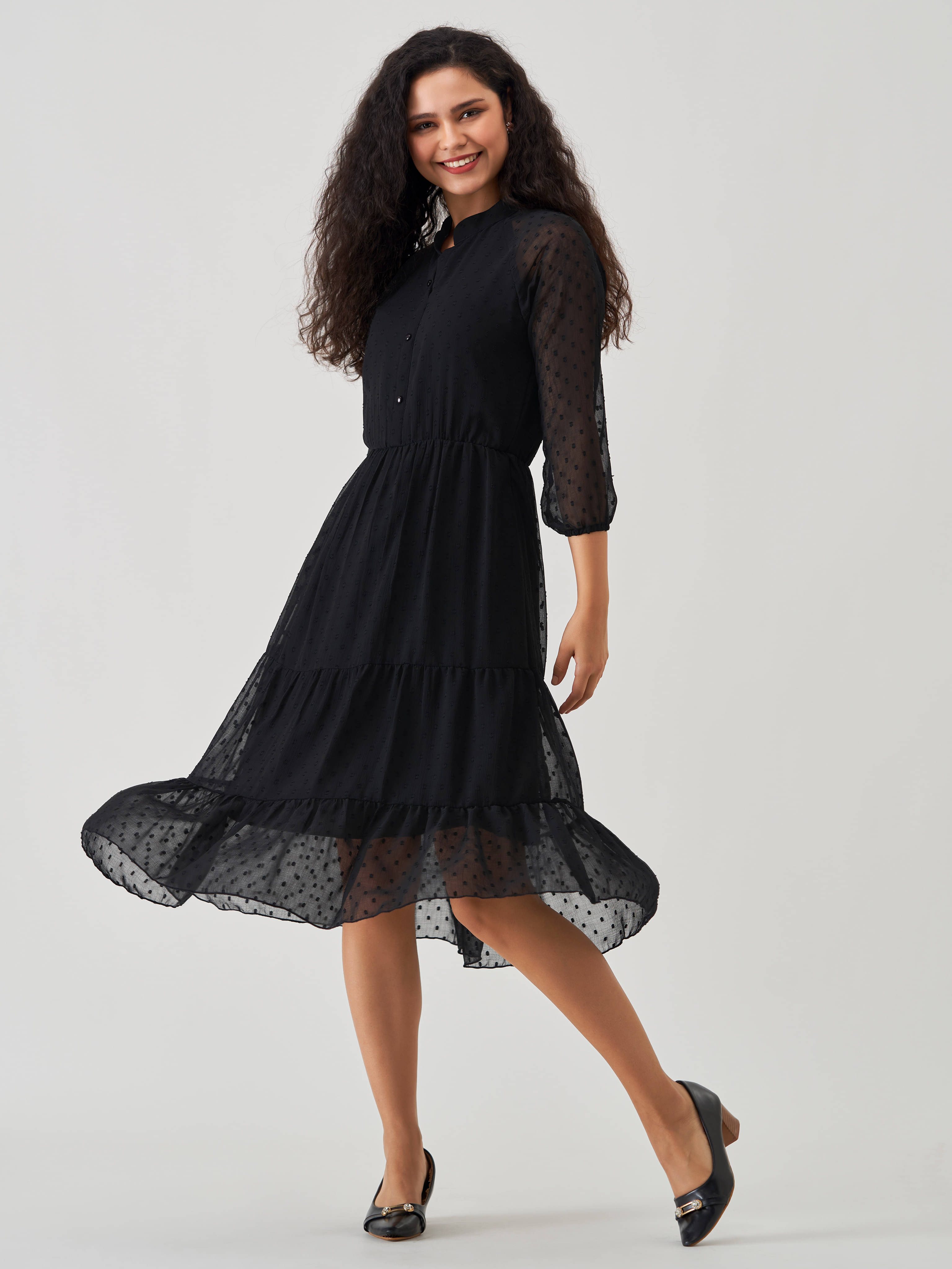 aask Women Polyester Blend Solid Fit & Flare Dress ( Black ) aask Women Polyester Blend Solid Fit & Flare Dress ( Black )