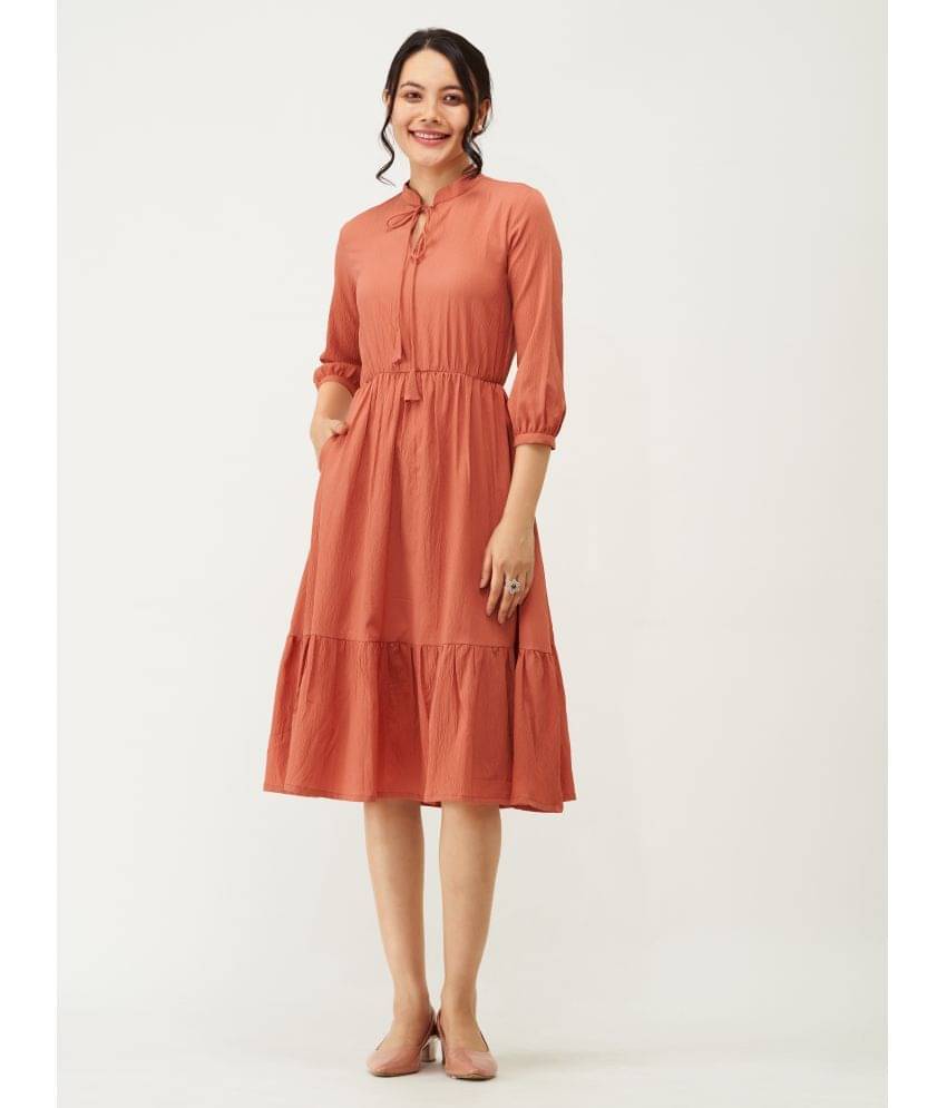     			aask Women Polyester Blend Solid Fit & Flare Dress ( Rust )