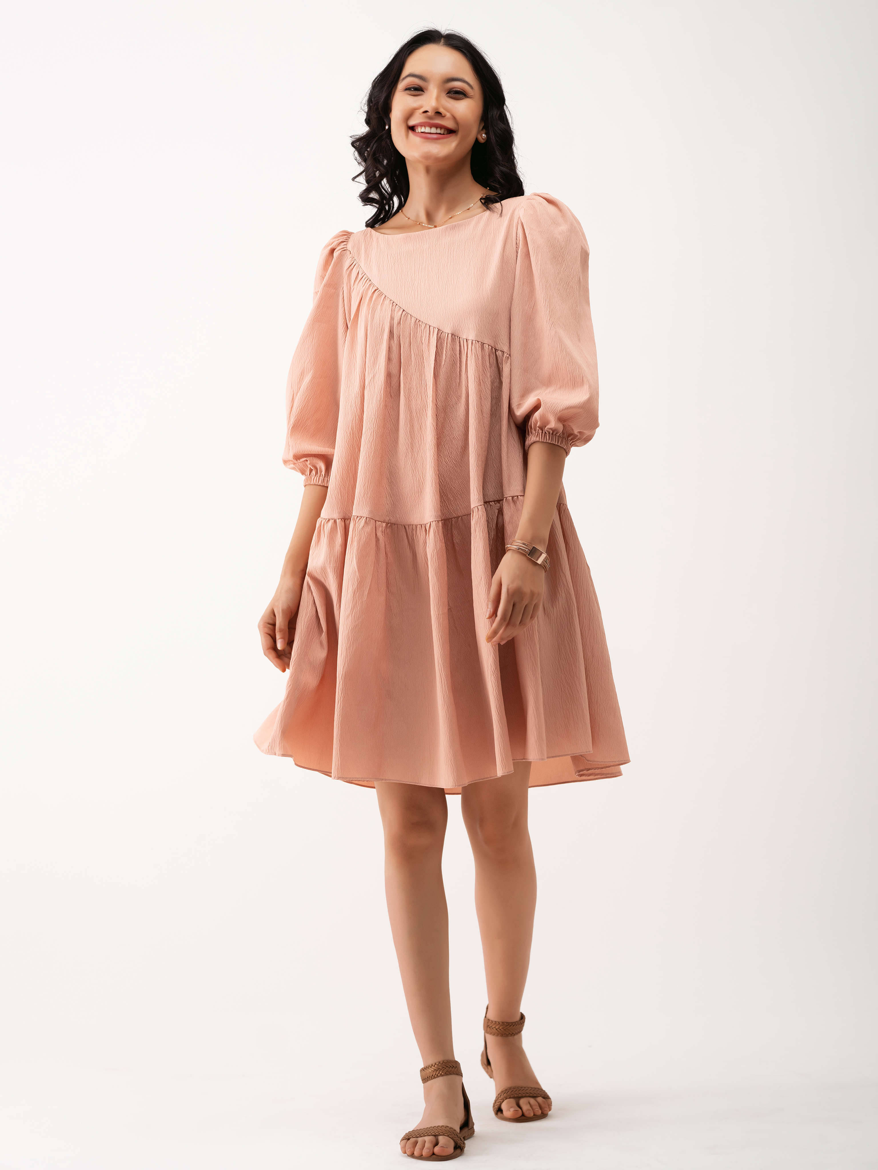 aask Women Polyester Blend Solid Fit & Flare Dress ( Cream ) aask Women Polyester Blend Solid Fit & Flare Dress ( Cream )