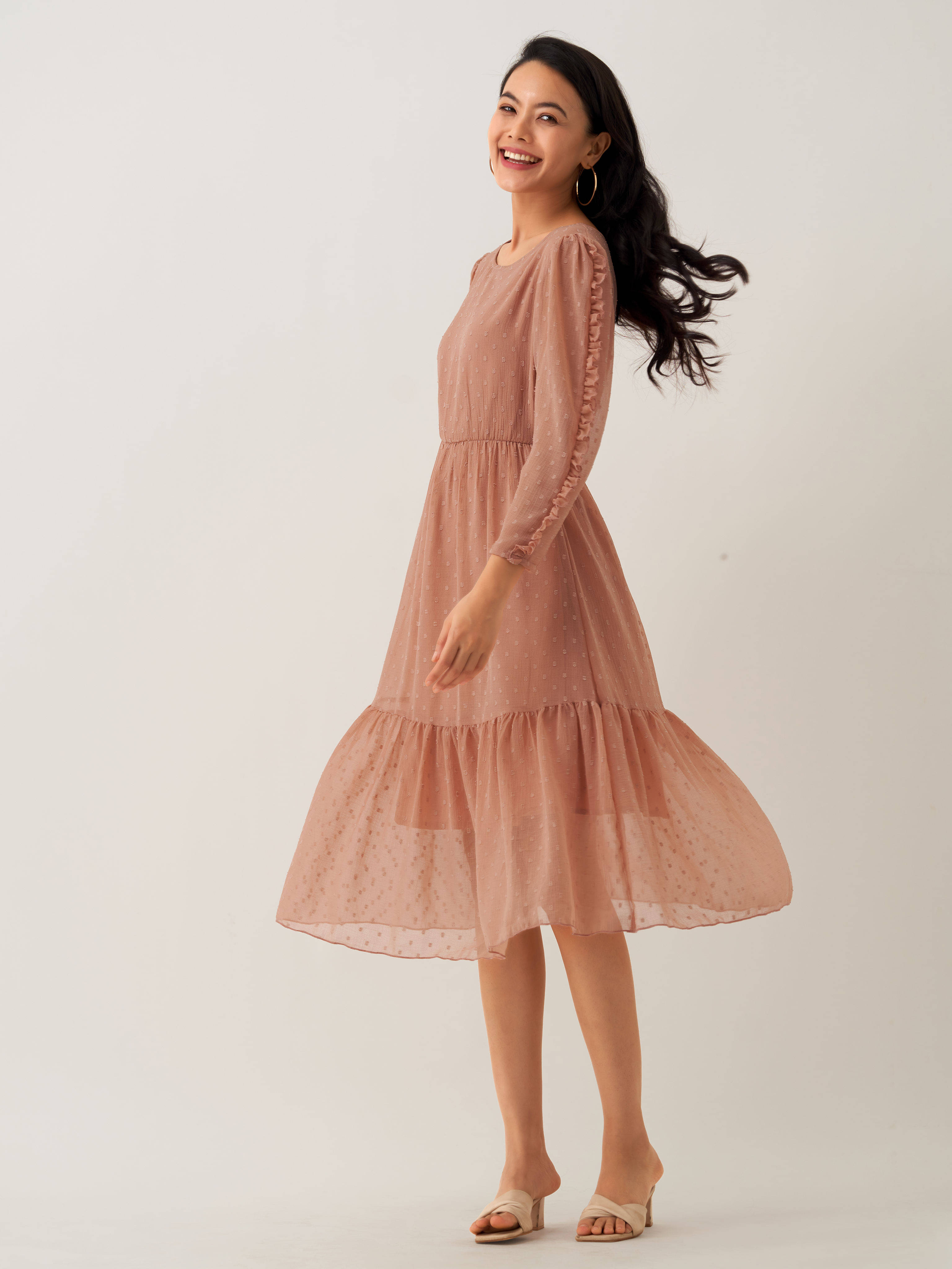     			aask Women Polyester Blend Solid Fit & Flare Dress ( Beige )