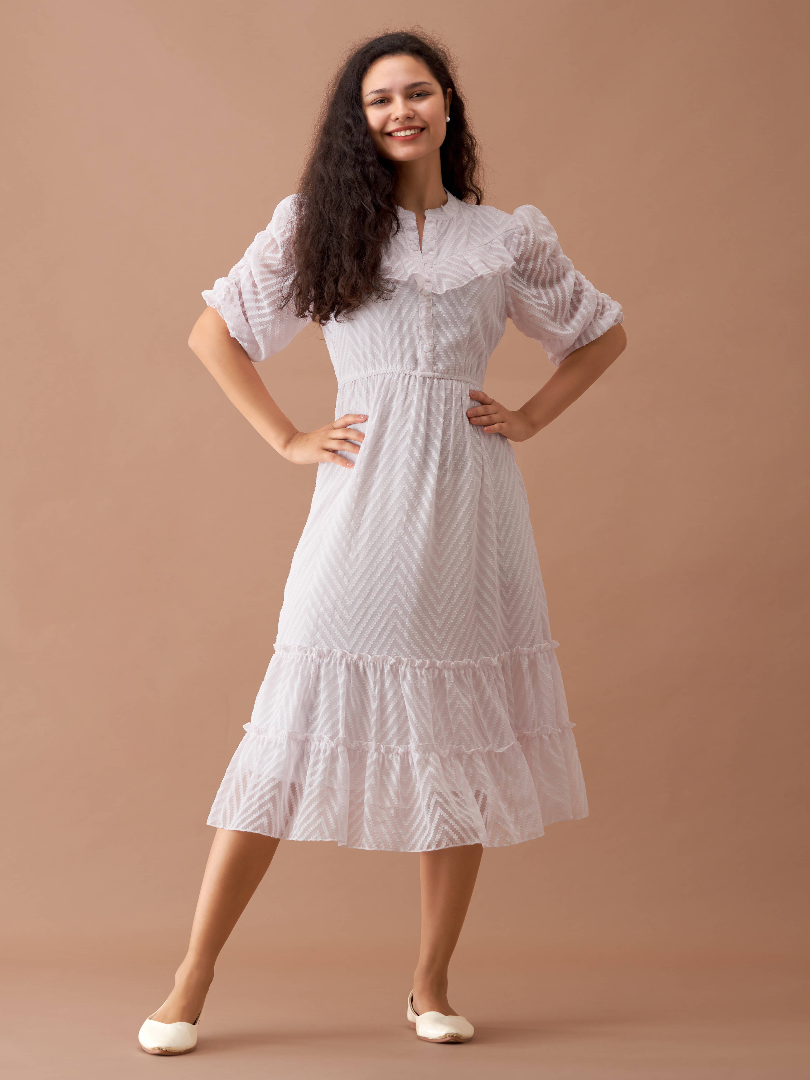 aask Polyester Blend Striped Knee Length Women's Fit & Flare Dress - White ( Pack of 1 ) aask Polyester Blend Striped Knee Length Women's Fit & Flare Dress - White ( Pack of 1 )