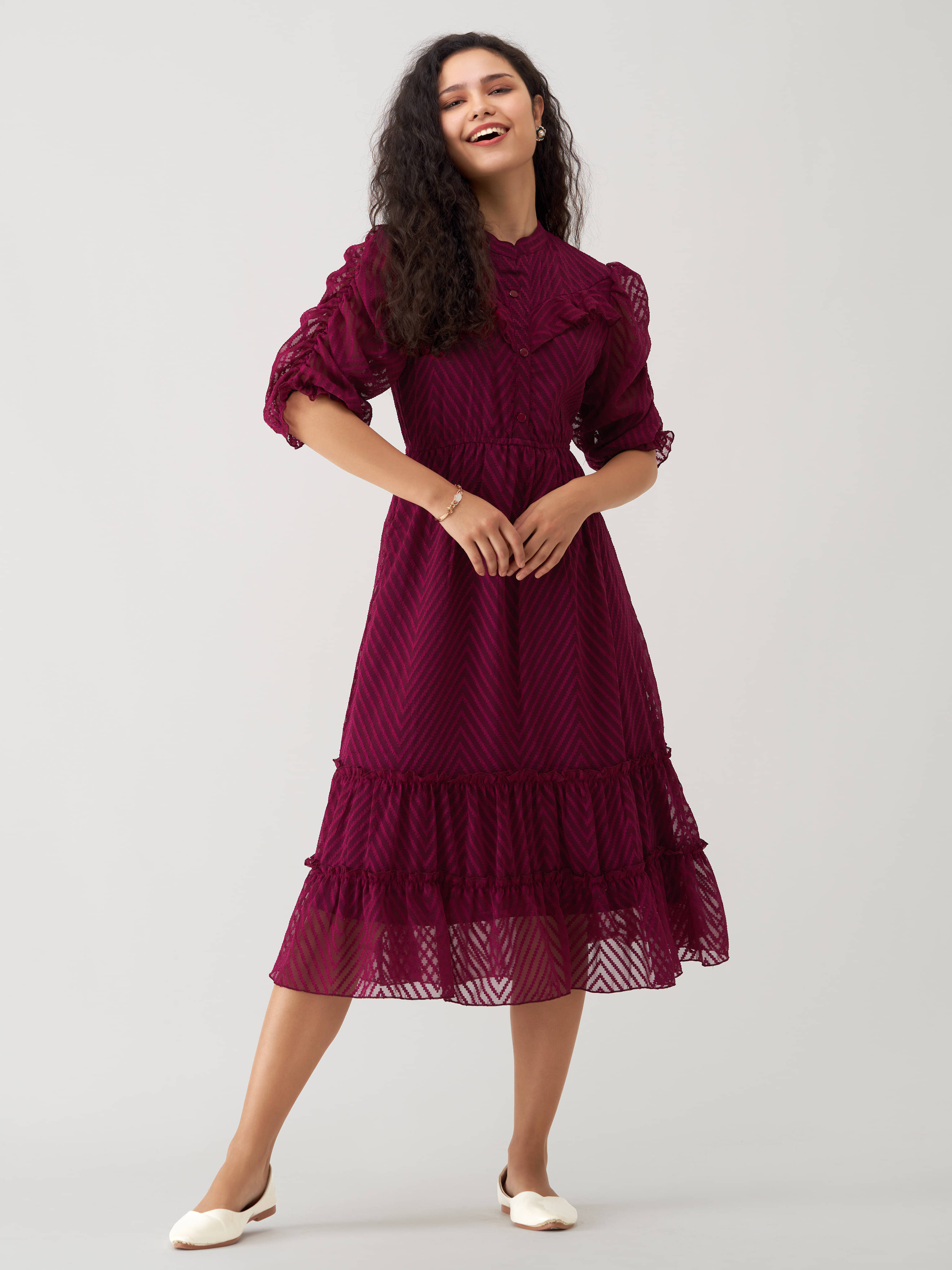     			aask Polyester Blend Striped Knee Length Women's Fit & Flare Dress - Wine ( Pack of 1 )