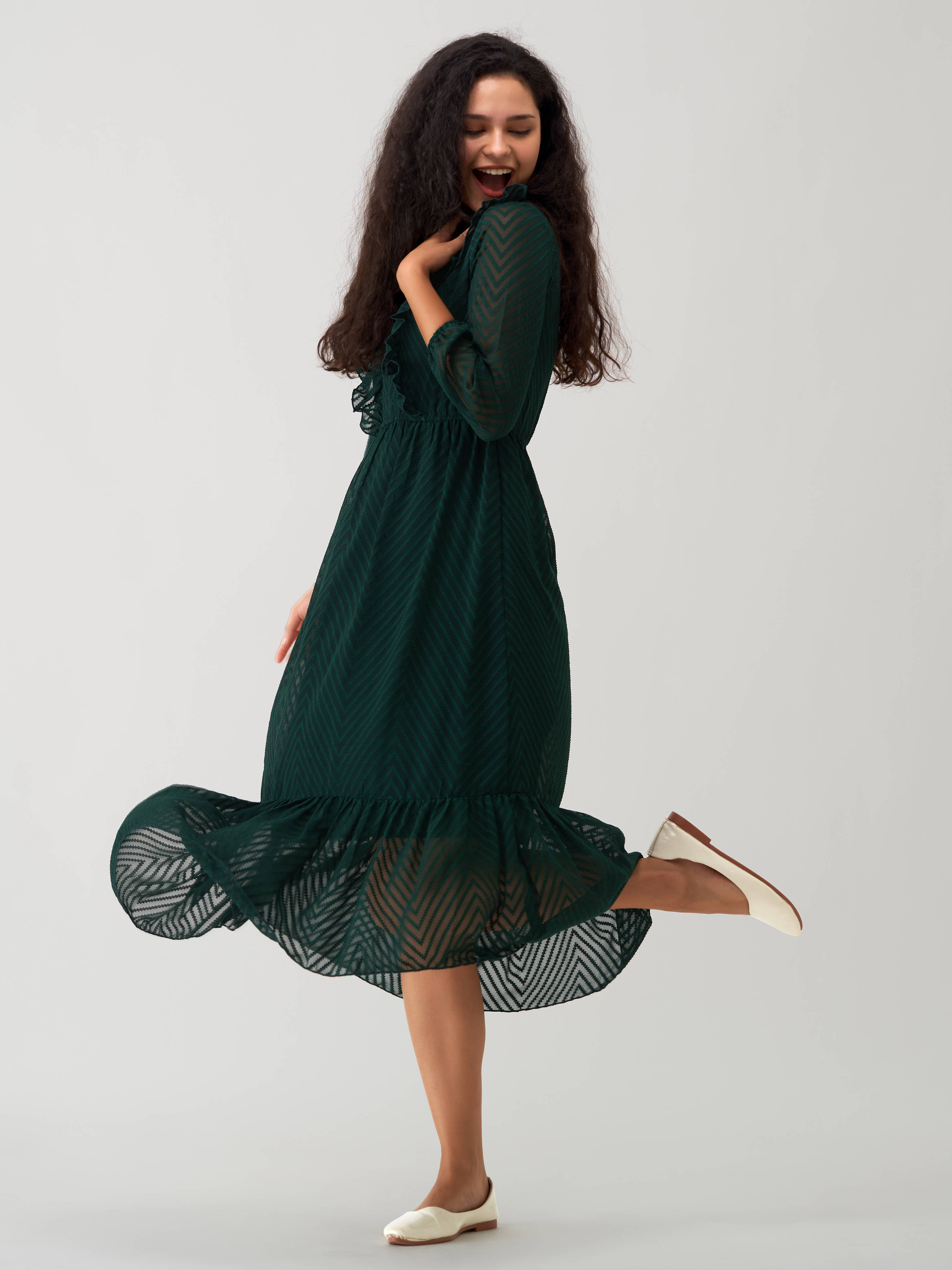     			aask Polyester Blend Striped Knee Length Women's Fit & Flare Dress - Green ( Pack of 1 )
