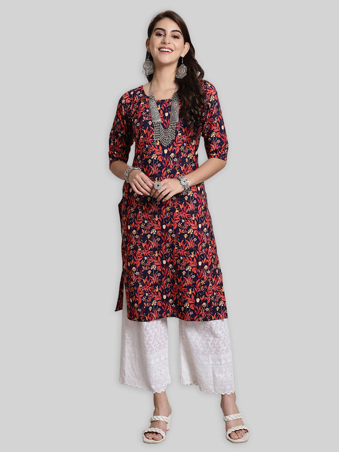     			1 Stop Fashion Crepe Printed Straight Women's Kurti - Blue ( Pack of 1 )