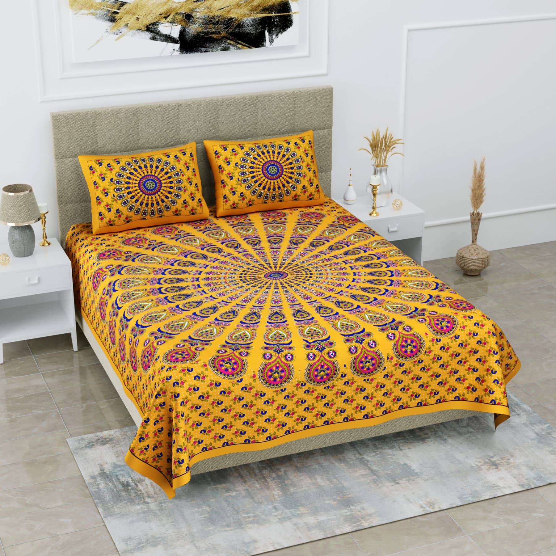 Uniqchoice Cotton Double Bedsheet ( Yellow )