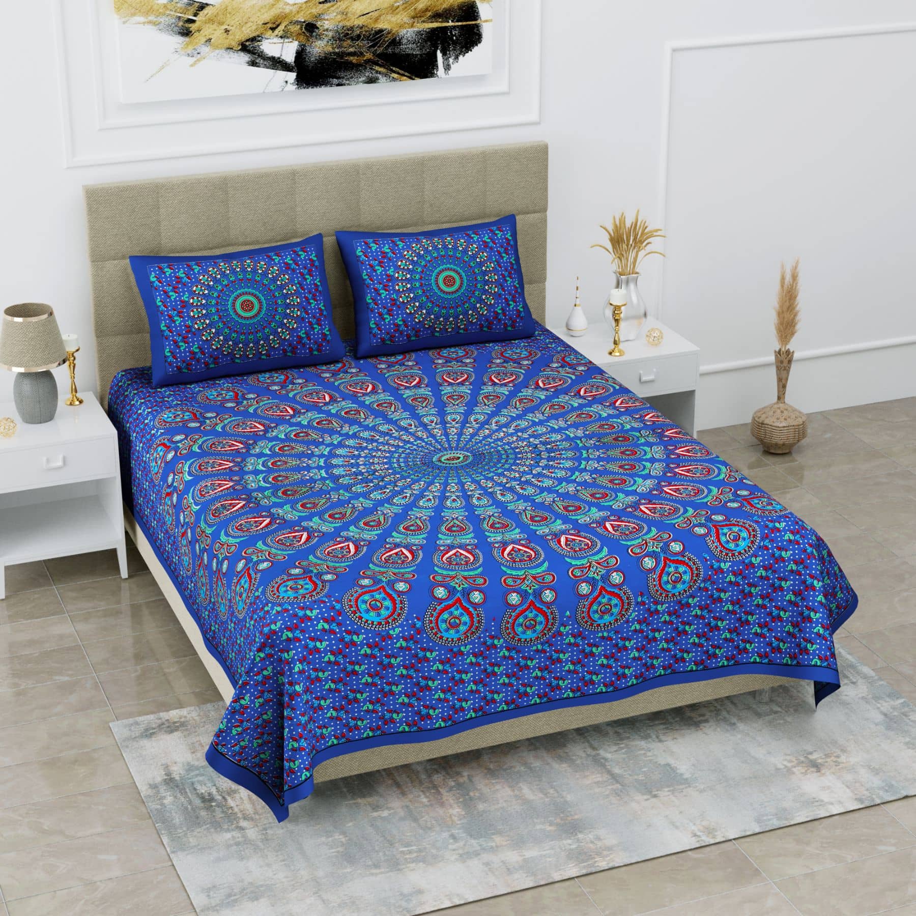 Uniqchoice Cotton Double Bedsheet ( Blue )