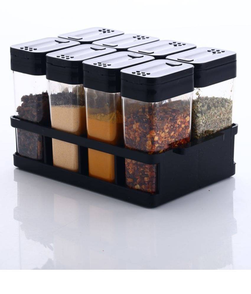 iview kitchenware Spice/Condiment/Masala Kitchen Container Set Plastic Black ( Set of 8 ) with Tray iview kitchenware Spice/Condiment/Masala Kitchen Container Set Plastic Black ( Set of 8 ) with Tray