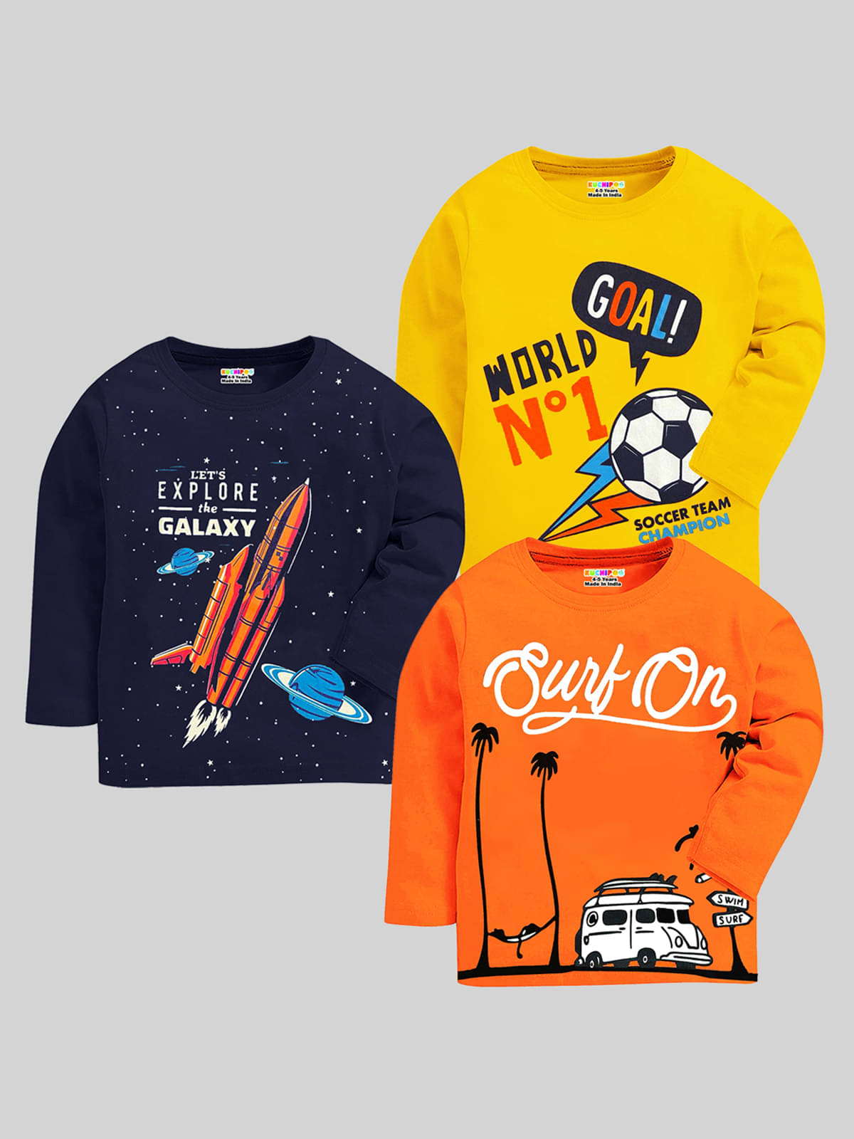     			Kuchipoo Pack of 3 Boys Cotton Blend T-Shirt ( Multi Color )