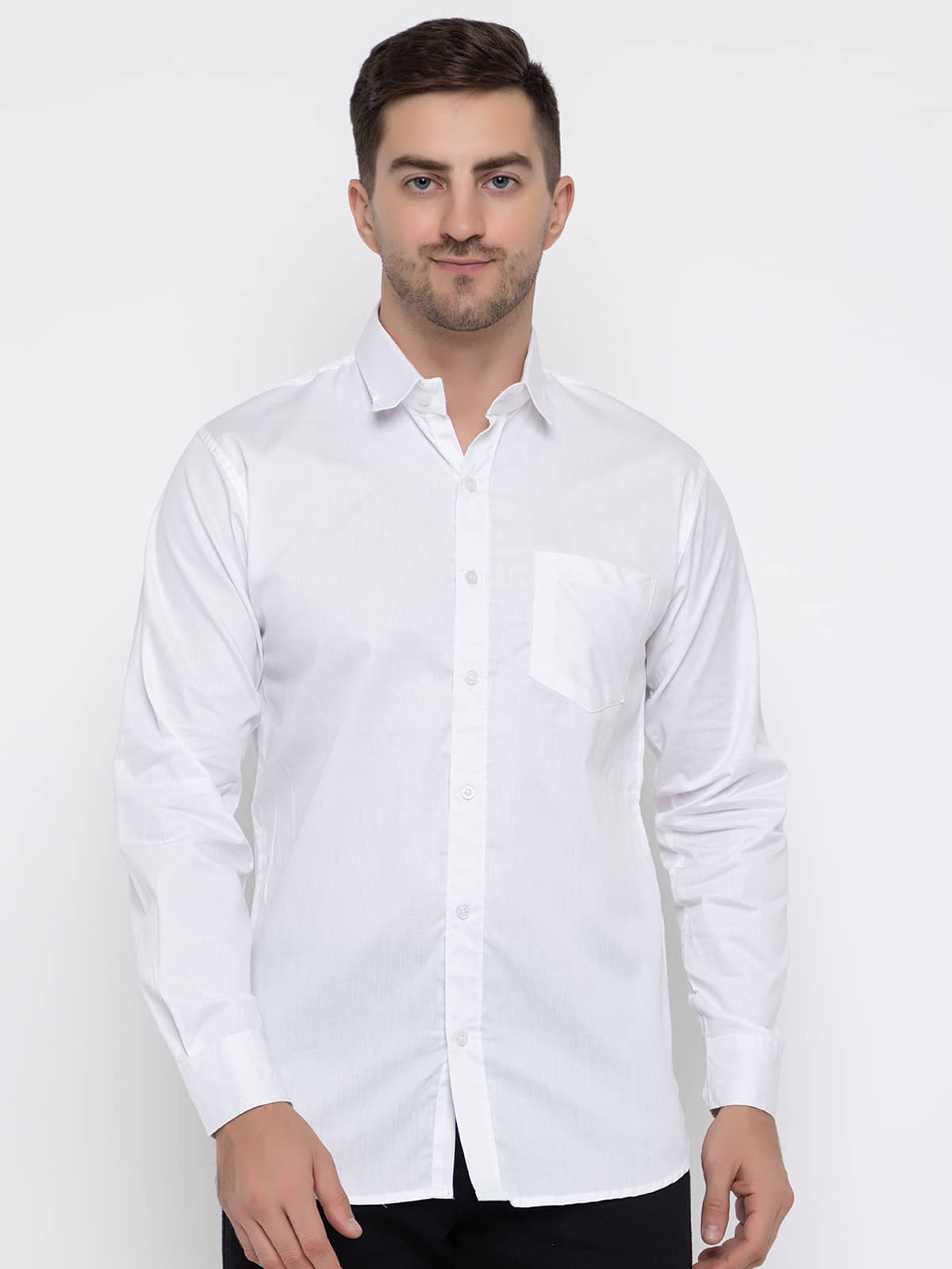 MODERNITY Cotton Blend Regular Fit Solids Full Sleeves Men's Casual Shirt - White ( Pack of 1 )