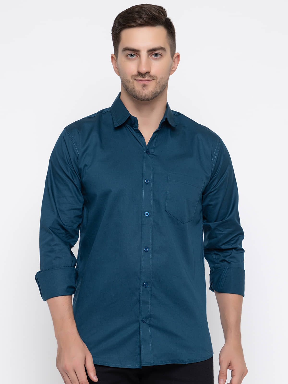 MODERNITY Cotton Blend Regular Fit Solids Full Sleeves Men's Casual Shirt - Blue ( Pack of 1 )