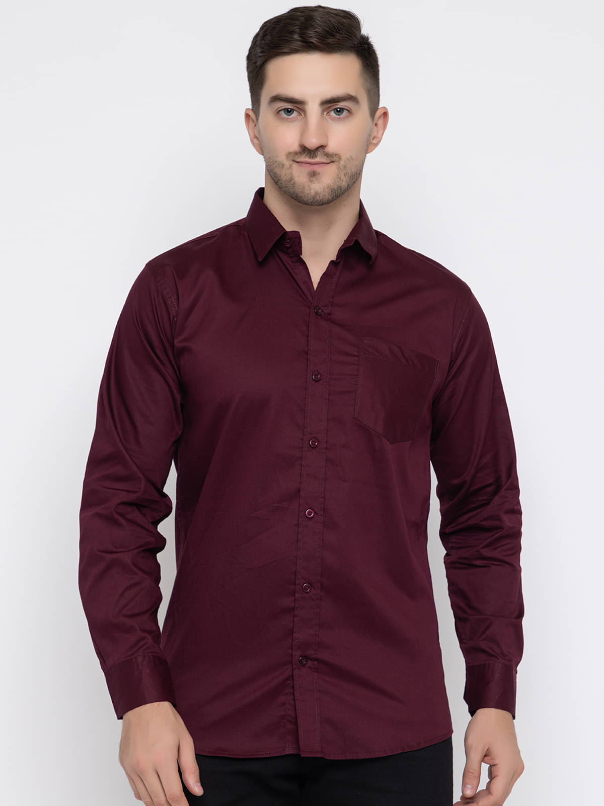 MODERNITY Cotton Blend Regular Fit Solids Full Sleeves Men's Casual Shirt - Wine ( Pack of 1 )     			MODERNITY Cotton Blend Regular Fit Solids Full Sleeves Men's Casual Shirt - Wine ( Pack of 1 )