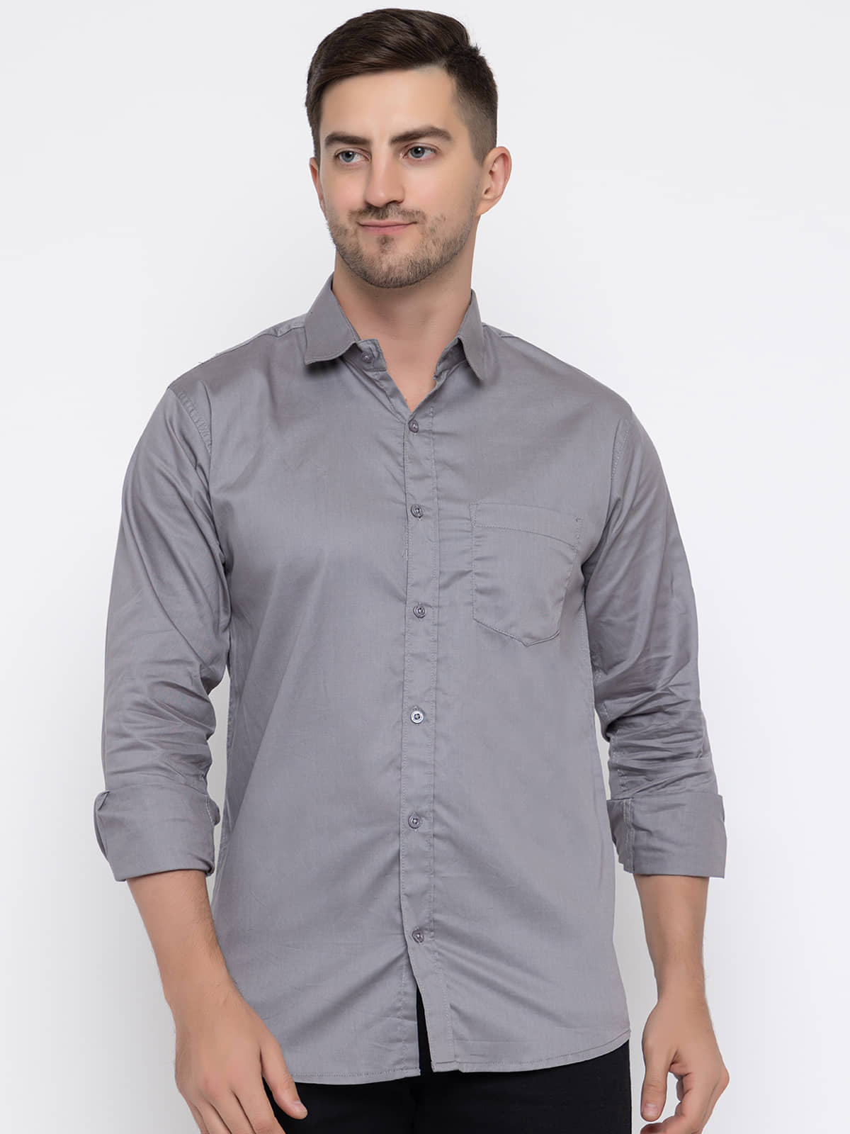 MODERNITY Cotton Blend Regular Fit Solids Full Sleeves Men's Casual Shirt - Grey ( Pack of 1 )