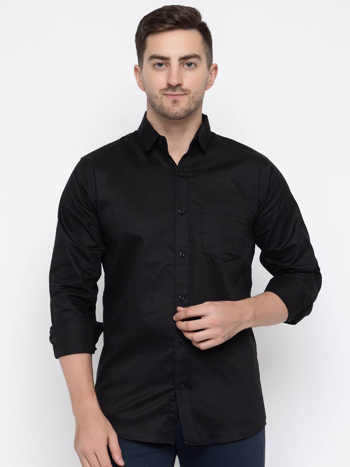 MODERNITY Cotton Blend Regular Fit Solids Full Sleeves Men's Casual Shirt - Black ( Pack of 1 )