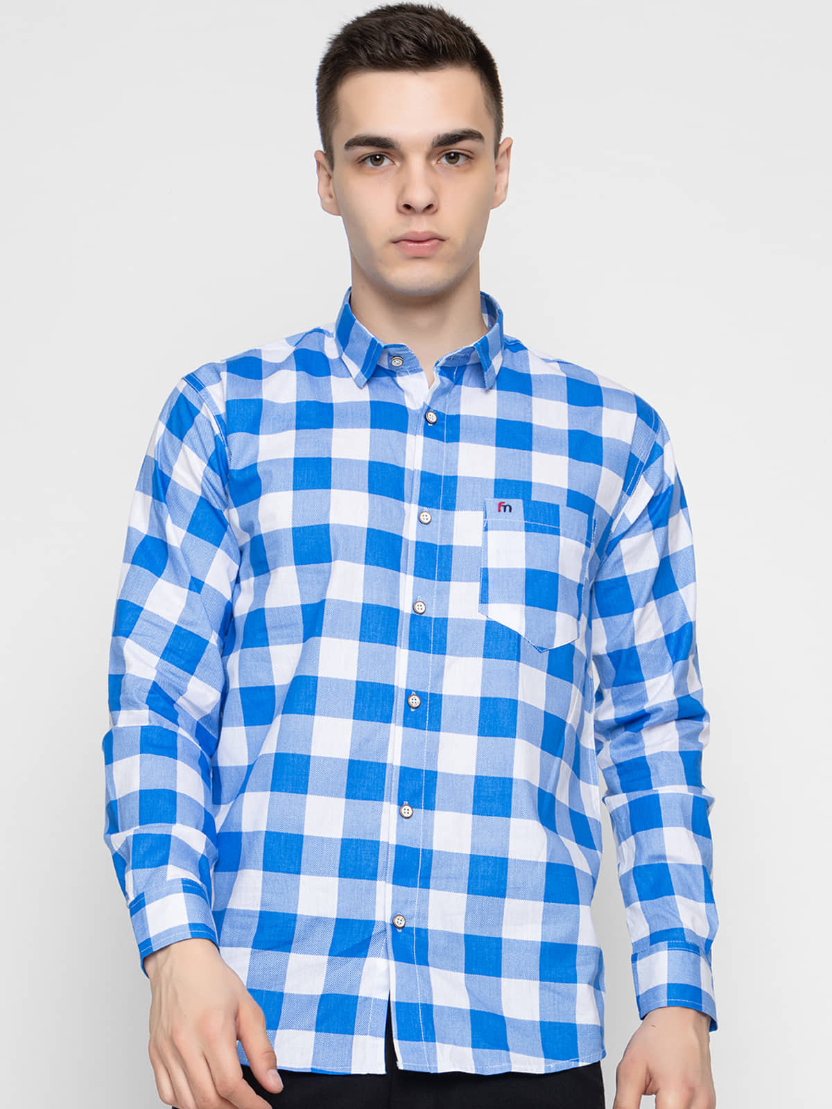 MODERNITY Cotton Blend Regular Fit Checks Full Sleeves Men's Casual Shirt - Blue ( Pack of 1 )