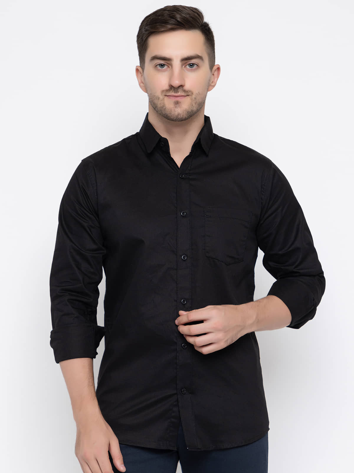 MODERNITY Cotton Blend Regular Fit Solids Full Sleeves Men's Casual Shirt - Black ( Pack of 1 )