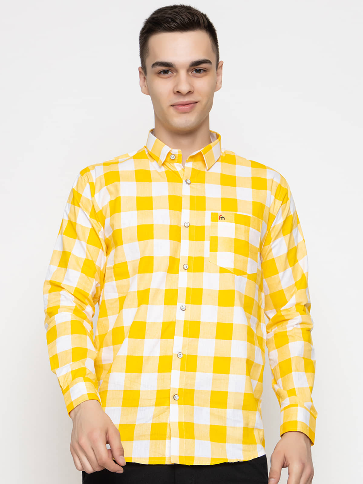 MODERNITY Cotton Blend Regular Fit Checks Full Sleeves Men's Casual Shirt - Yellow ( Pack of 1 )